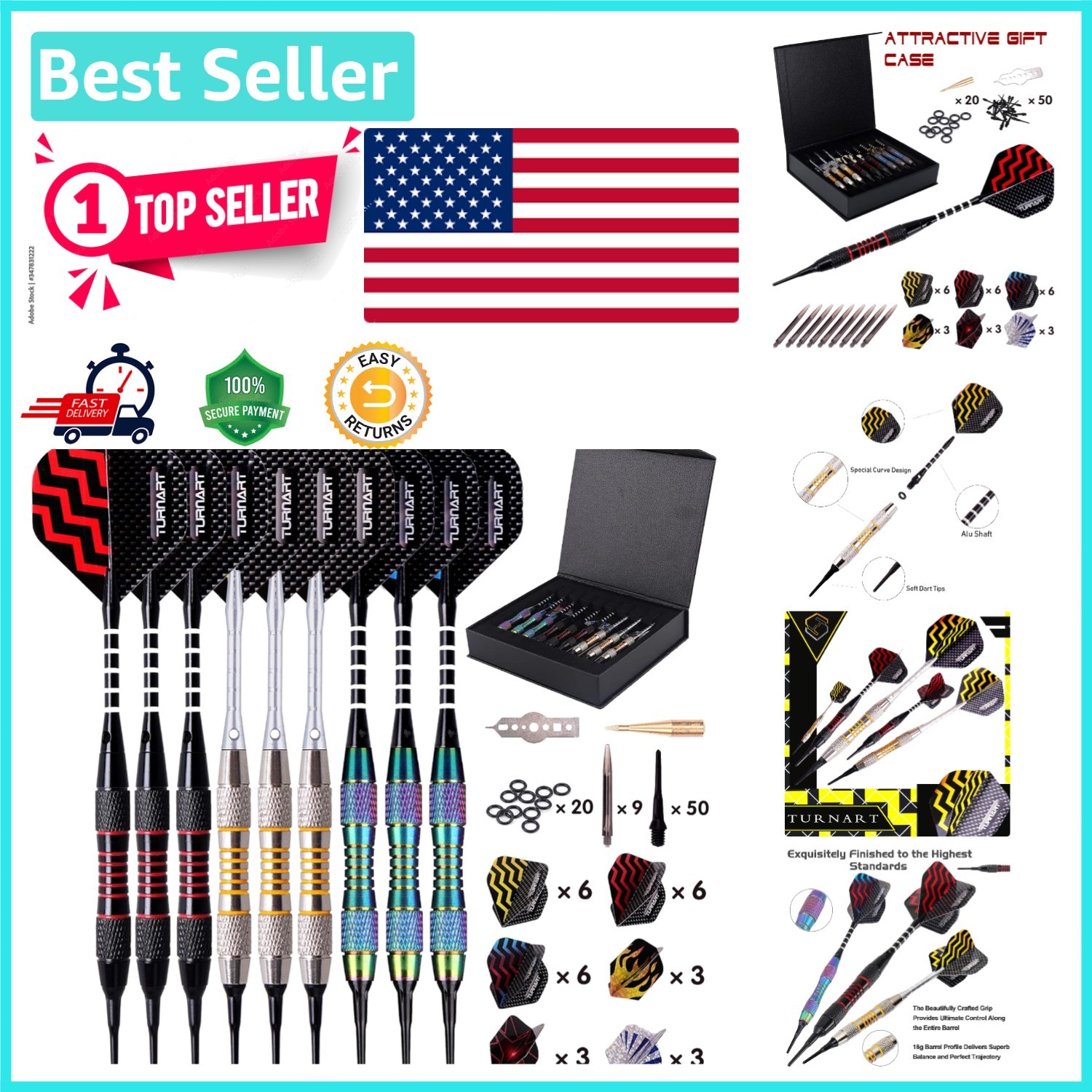 Luxury Soft Tip Darts Gift Set - 9 Pcs, Durable Case & Extra Tips Included
