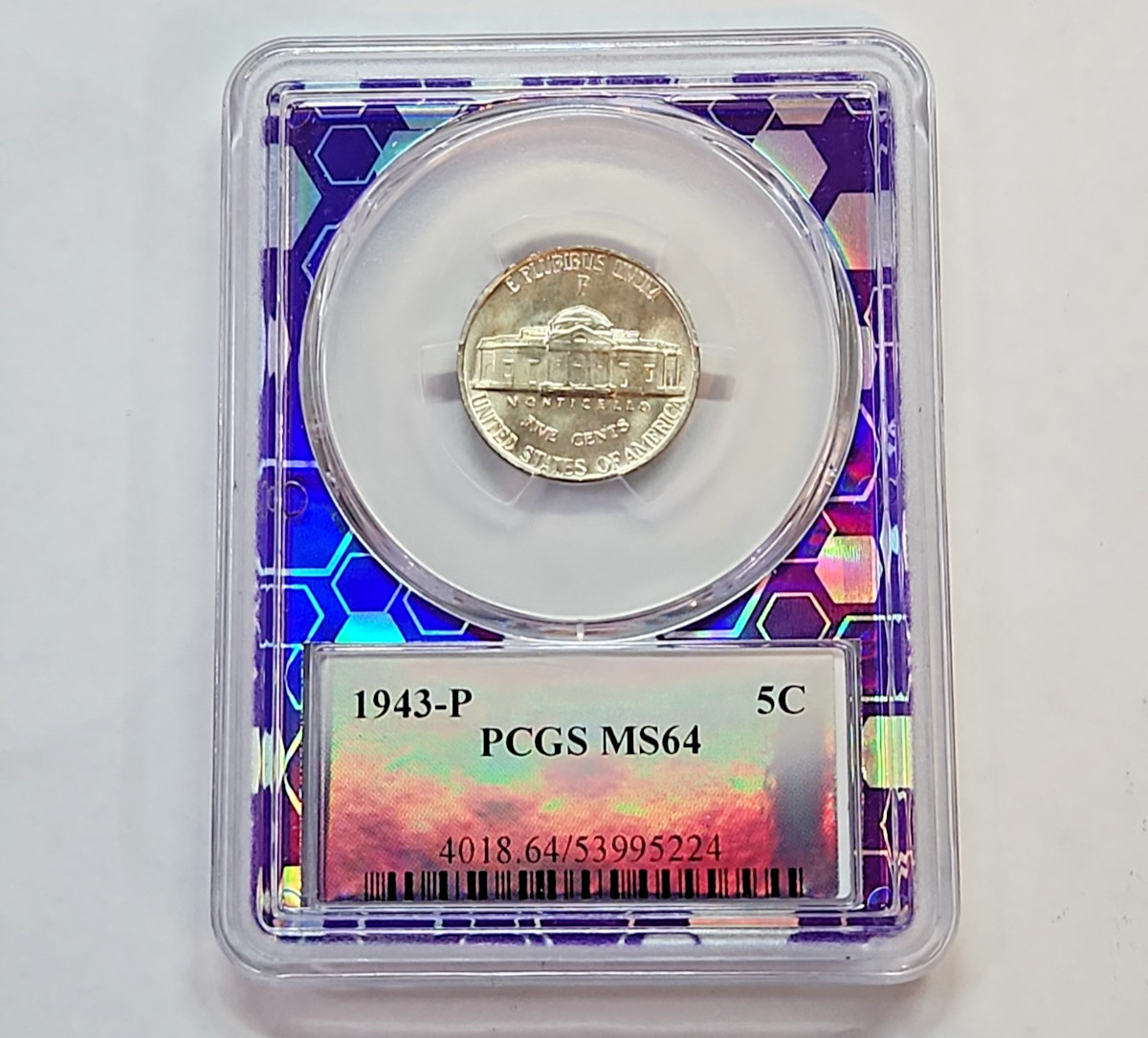 1943-P Jefferson Nickel – pcgs MS64 – 35% Silver War Nickel – TraderBea Purple