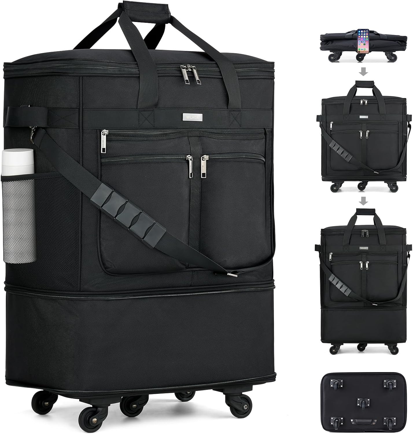 Maleta viaje expandible plegable ruedas liviana grande sin mango telescopico
