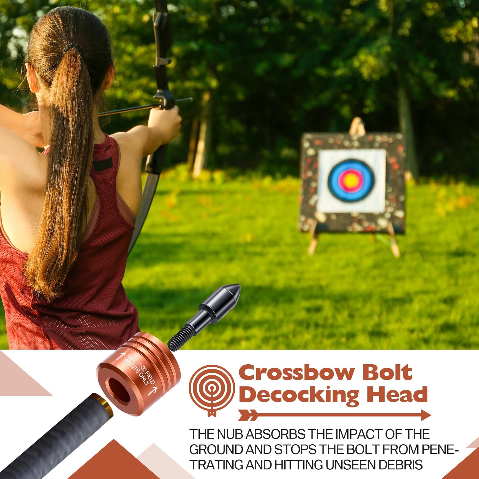 Feekoon 2 Pack Crossbow Bolt Decocking Head, Point Orange