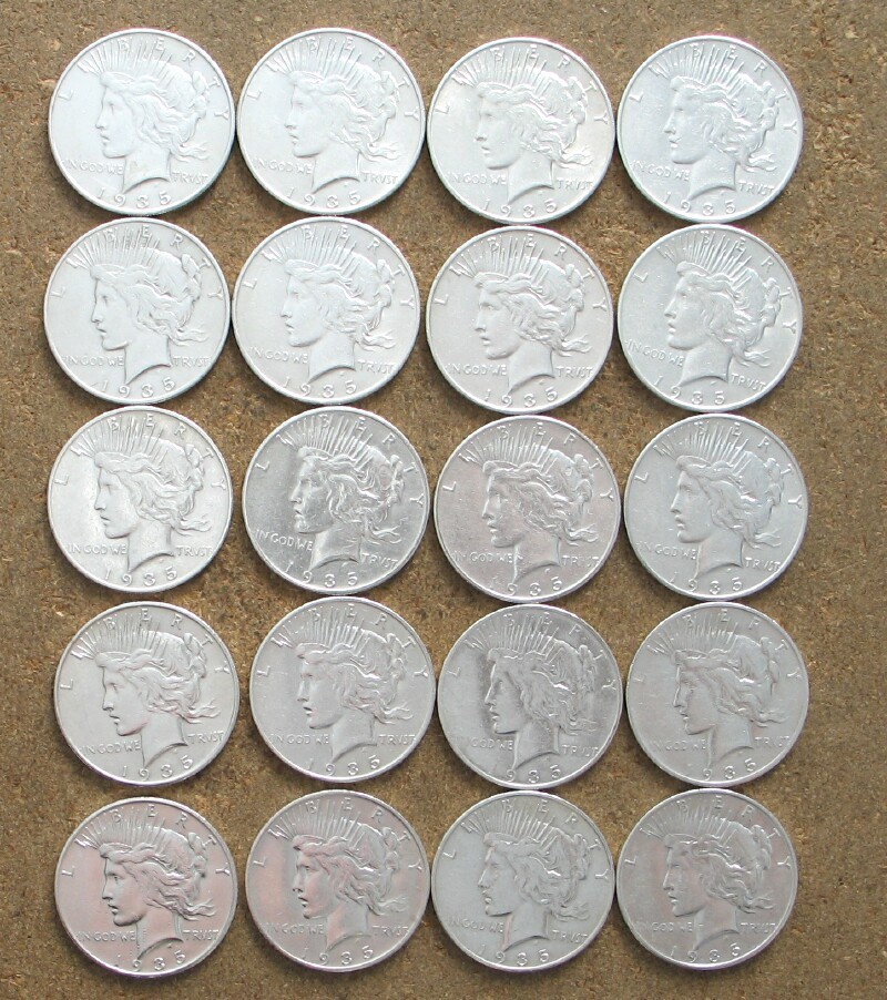 ROLL 1935-S  PEACE SILVER DOLLARS..  AU/BU  (UP TO 5 ROLLS AVAILABLE)