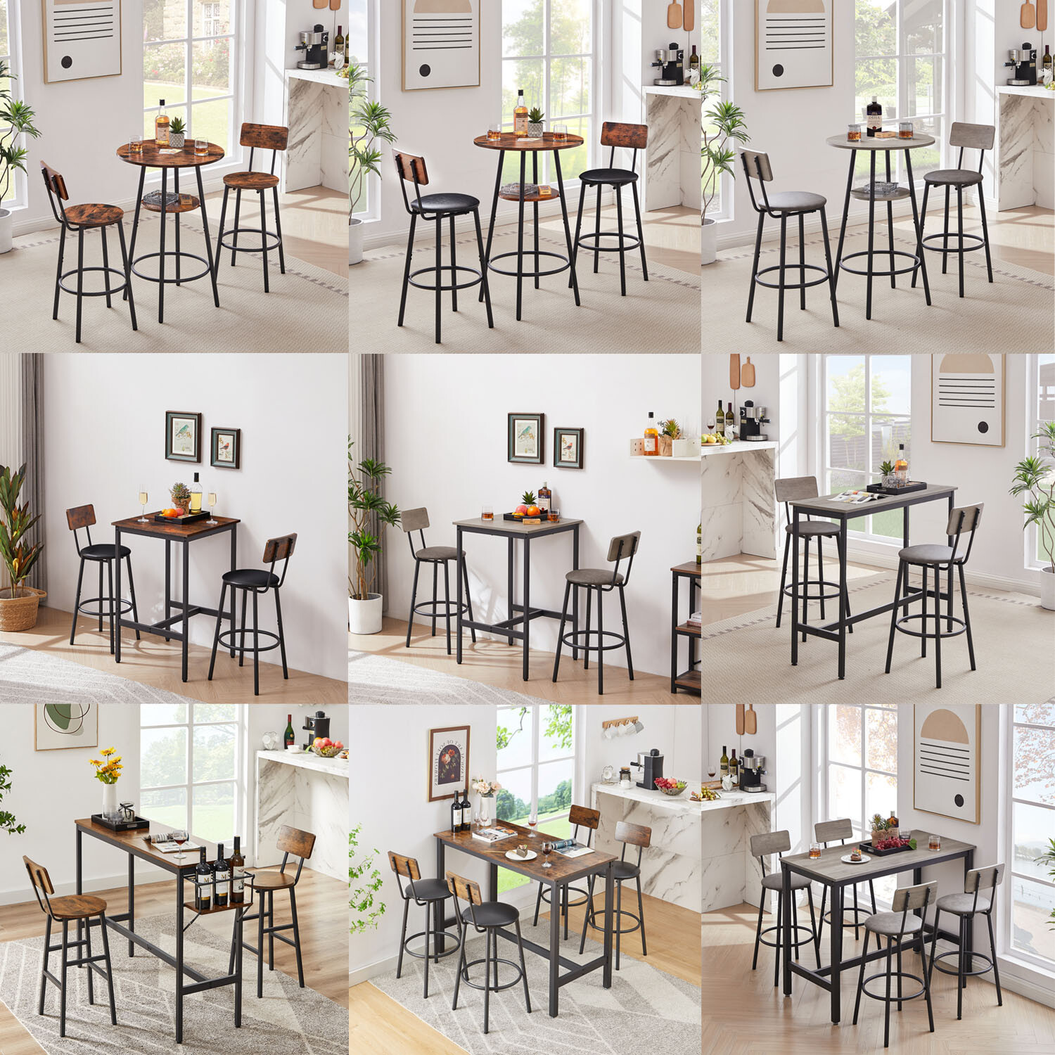 3/5 Piece Bar Table Set Counter Height Kitchen Dining Pub Table with Bar Stools