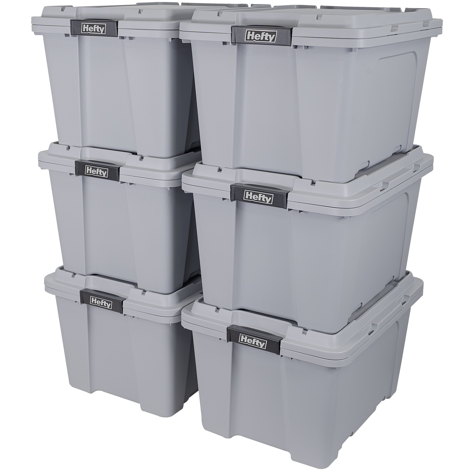 12-Gal Max Pro Plastic Utility Storage Box Tote Gray 6 Pack Stackable Container