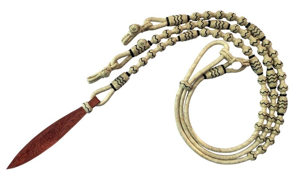 New Hand Braided Natural Rawhide Show Romel Romal Reins Horse tack Natural Black