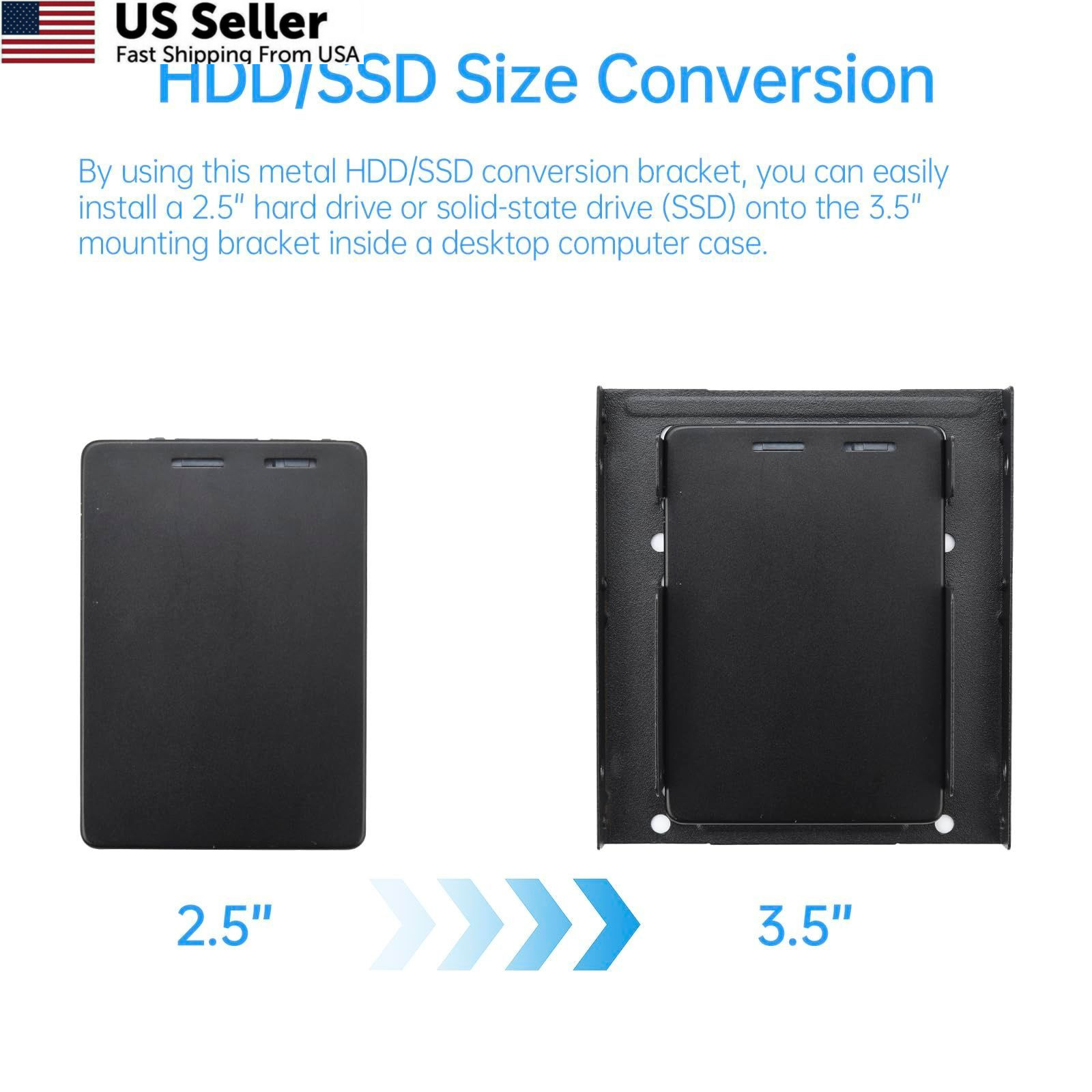 2 Pack Double-Deck SSD Mounting Bracket Adapter 2.5" to 3.5" Hard Black
