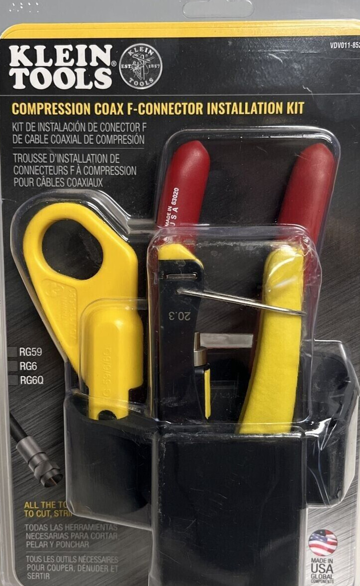 Klein Tools VDV011-852 Compression Coax Cable Installation Kit with Pouch - Open