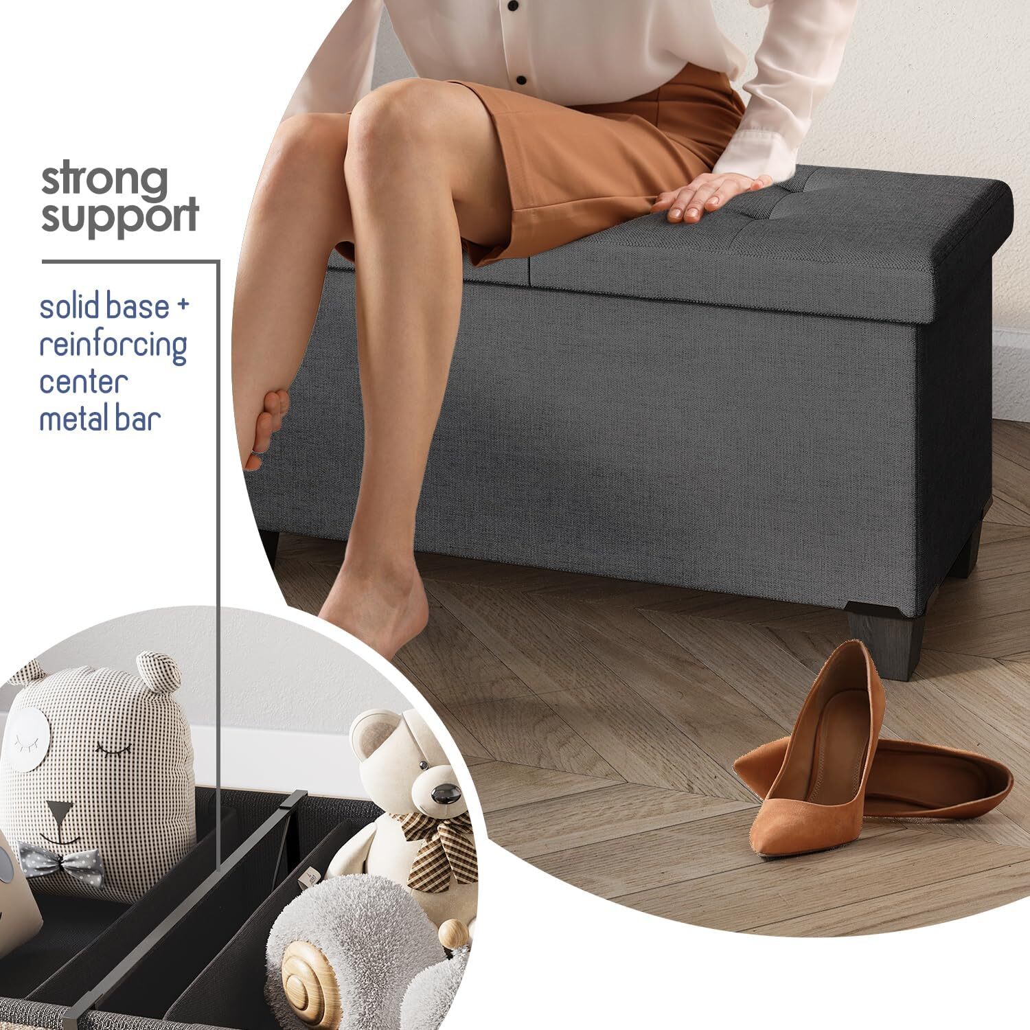 Storage Ottoman with Organizer, 43-Inch Bedroom End-of-Bed Storage Bench