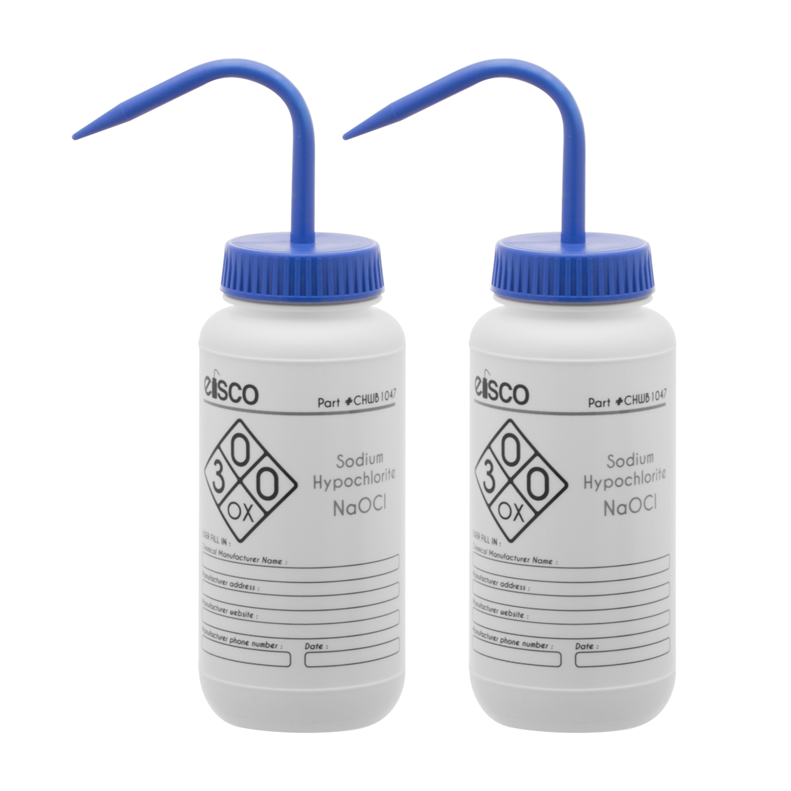 2PK Sodium Hypochloride (Bleach) Wash Bottle, 500ml - LDPE - Eisco Labs