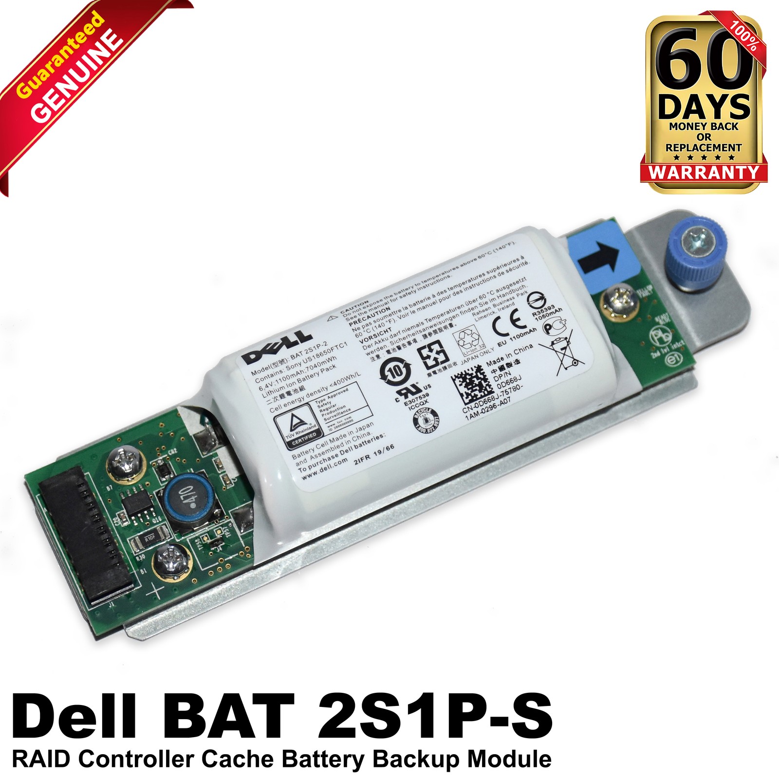 Dell Power Vault MD3200i MD3220i 6.4V 7.04Wh RAID Cache Battery BAT 2S1P-S D668J