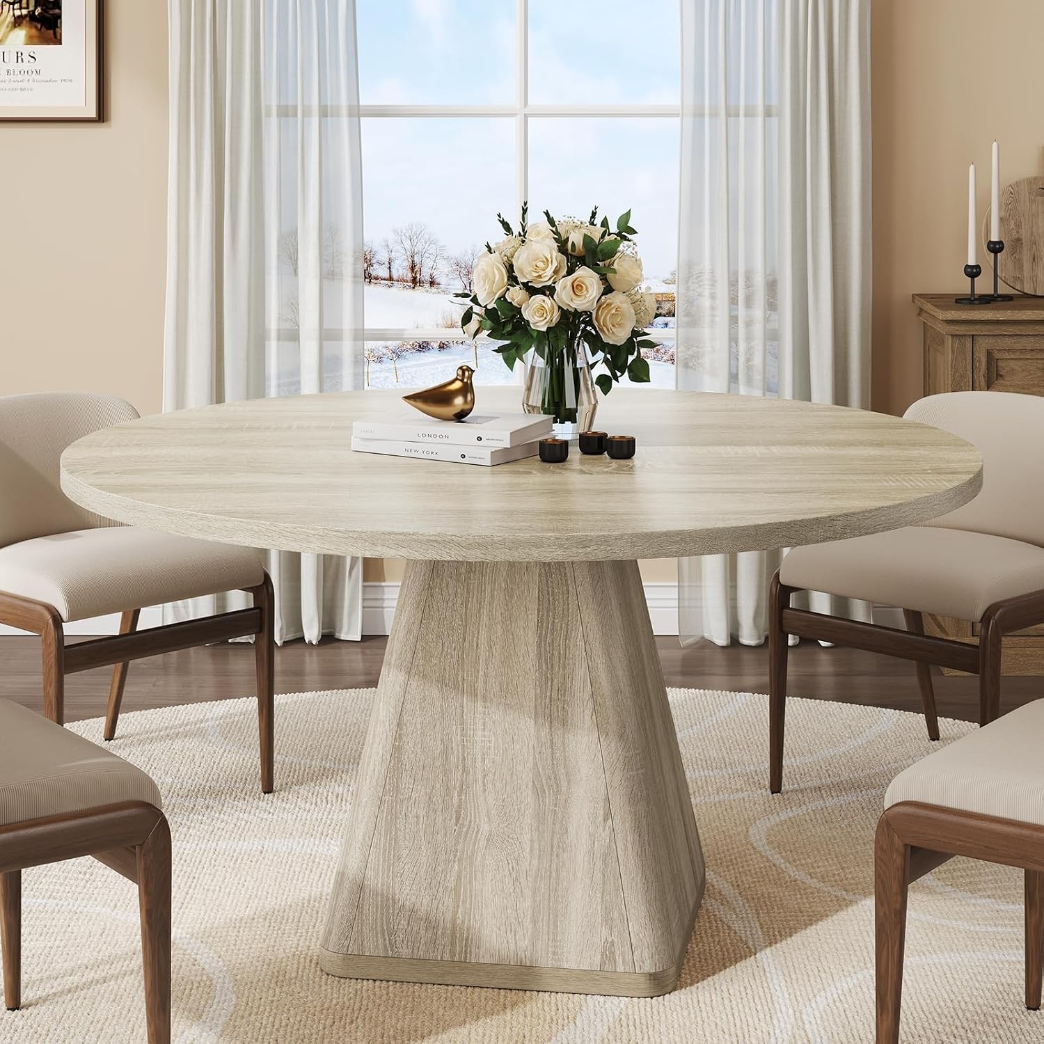 47 Inch Round Dining Table for 4-6 Circle Kitchen Table with Thickened Tabletop