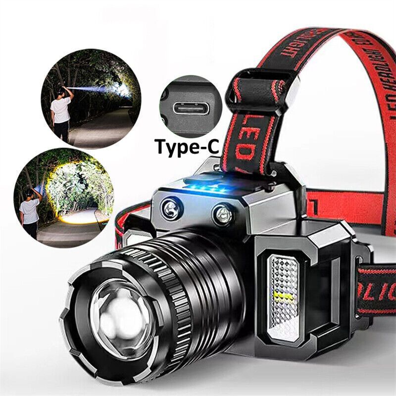 900,000 Lumen LED Headlamp - Rechargeable, Zoomable, Multi-Function Torch Light