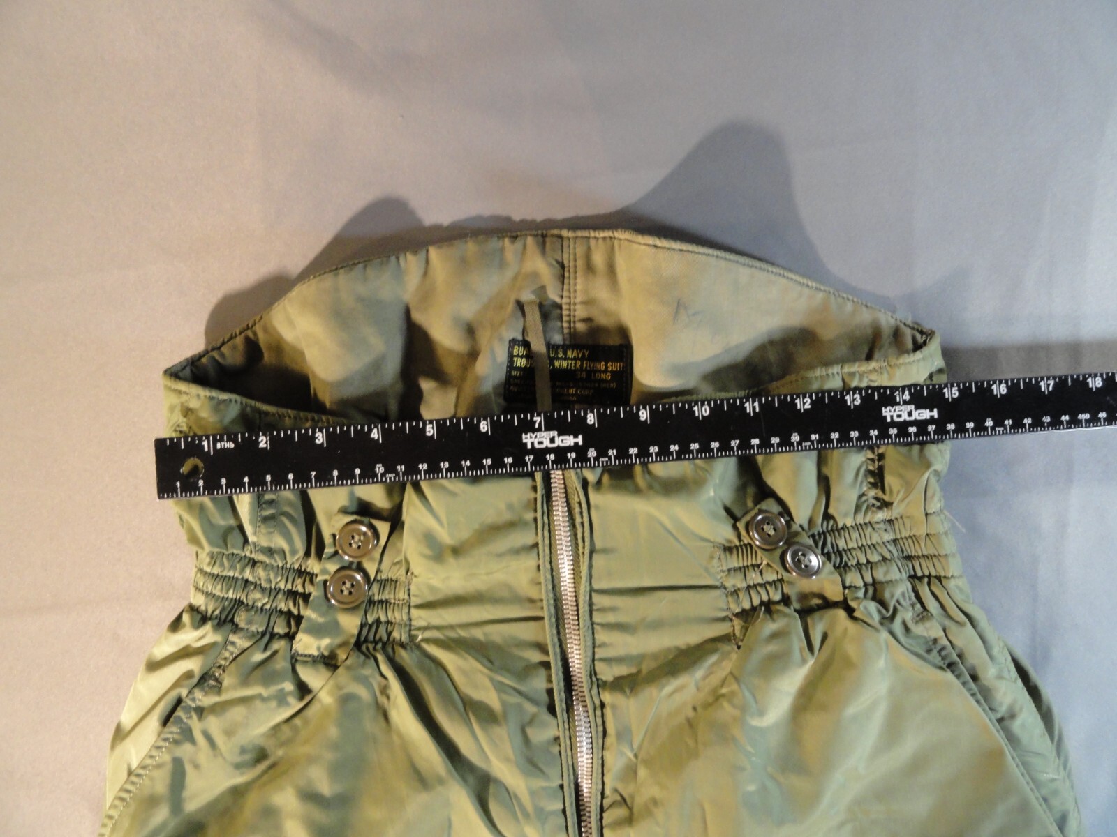VINTAGE USN NAVY WINTER FLYING SUIT EXTREME COLD WEATHER OLIVE GREEN PANTS 36L