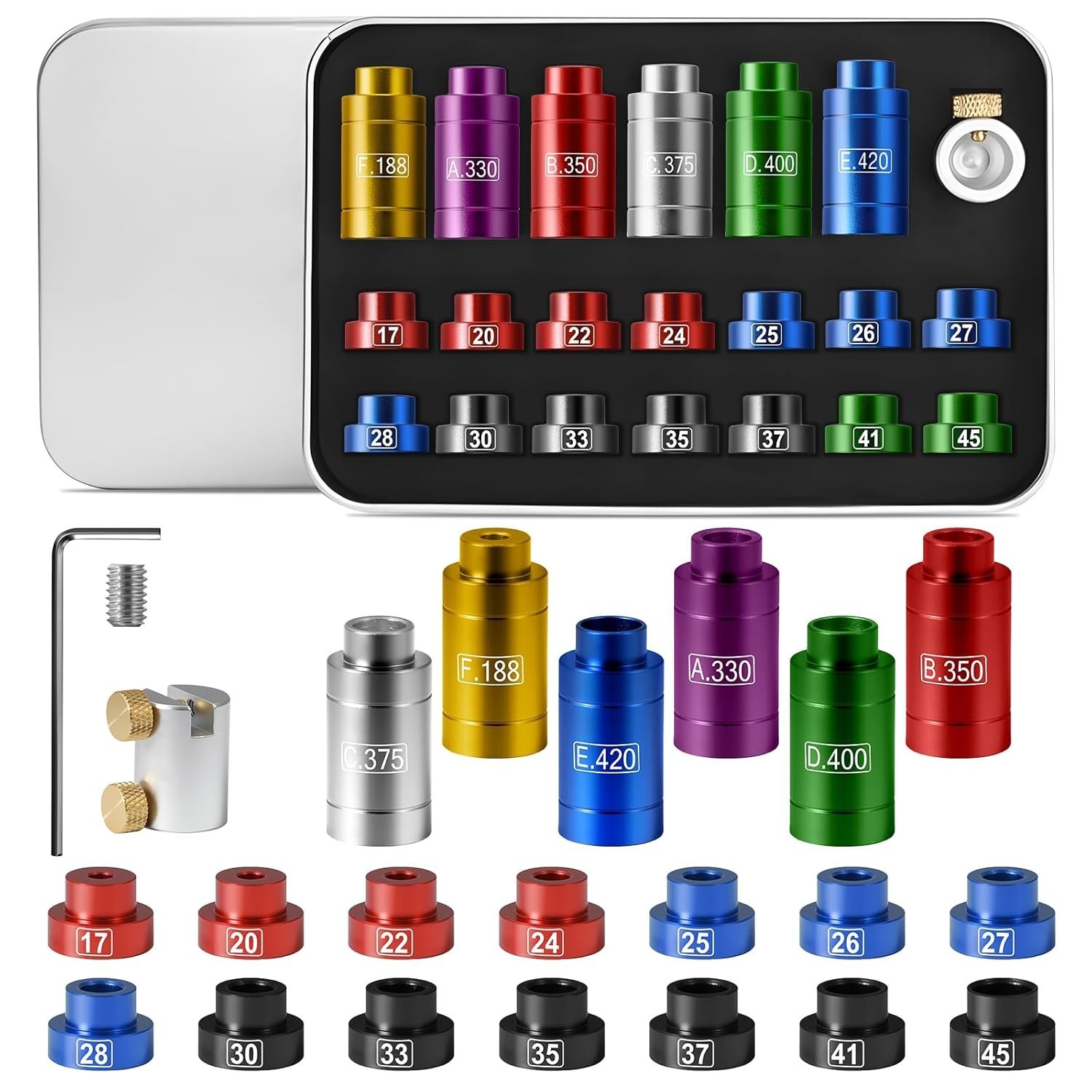 Bullet and Headspace Gauge Comparator Kit with 6 Bushings & 14 Inserts, Heads