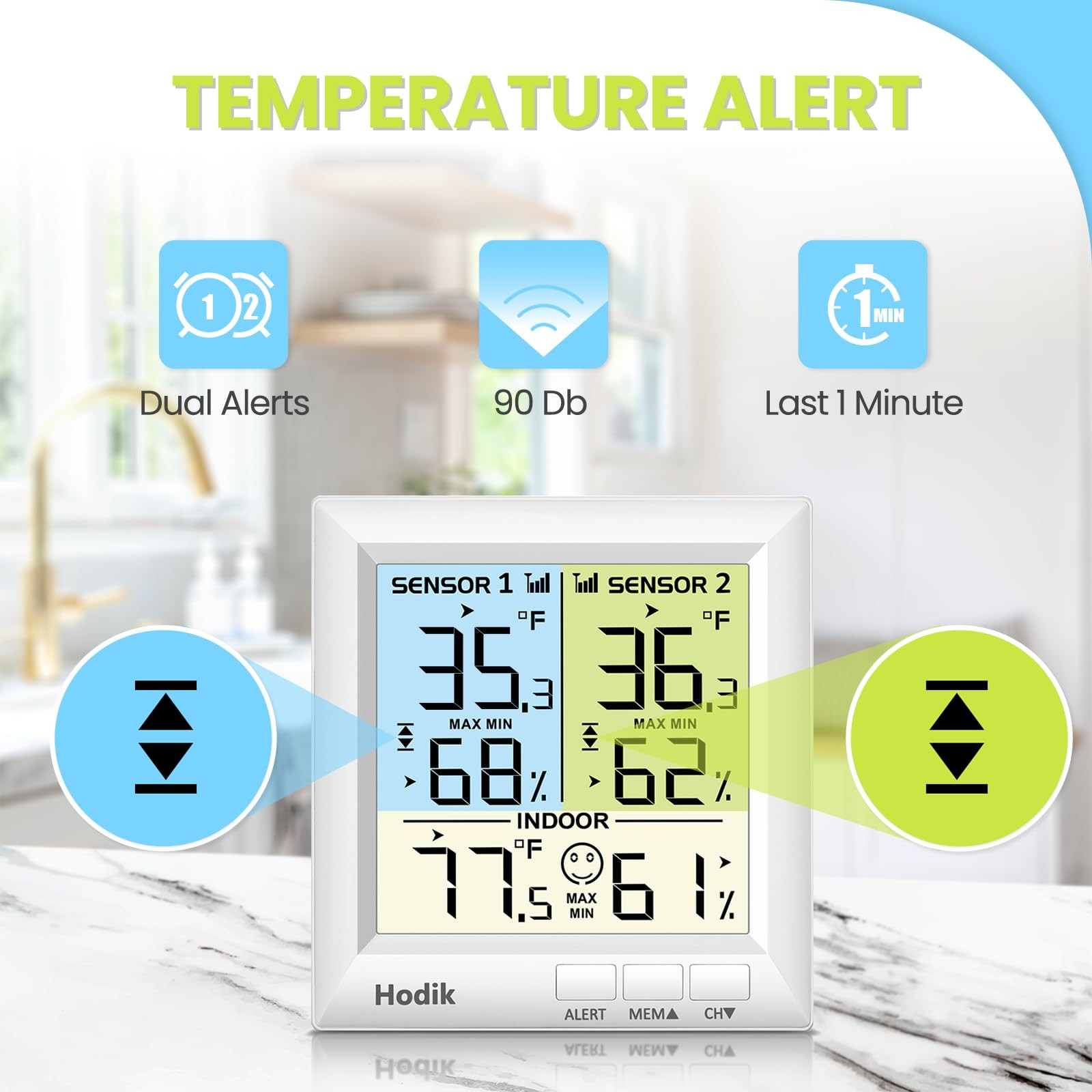 Wireless Fridge Freezer Thermometer with Alarm, 330FT Sensor