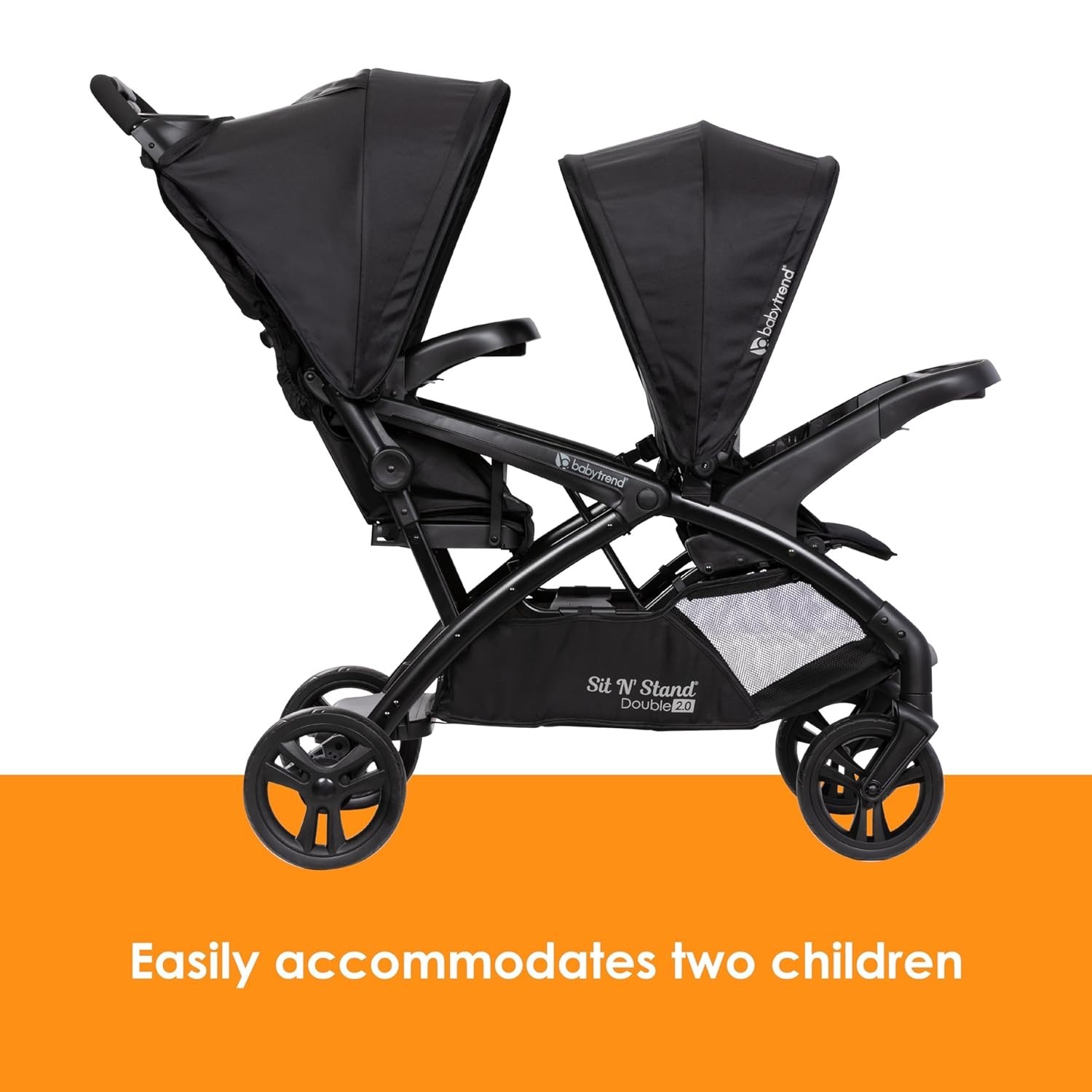 Sit N Stand Double Stroller Dash Black 5 Point Harness Adjustable Canopy