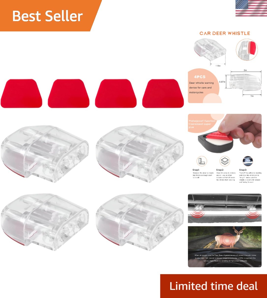 Deer Whistles for Safe Driving - 4 PCS Universal Set with Strong Adhesive Mounts