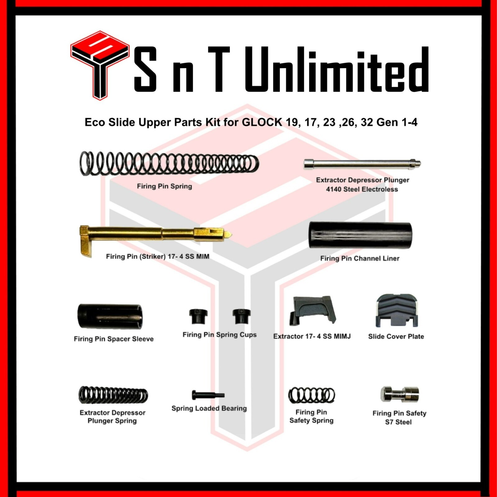 Eco Slide Parts Kit for Glock 19,17,23,26,32 Gen 1-4 Black