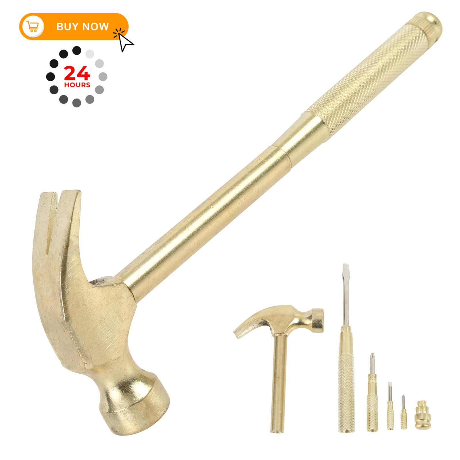 GreatNeck 5-in-1 Hammer, Built in Multitool Screwdriver, One Size, Gold