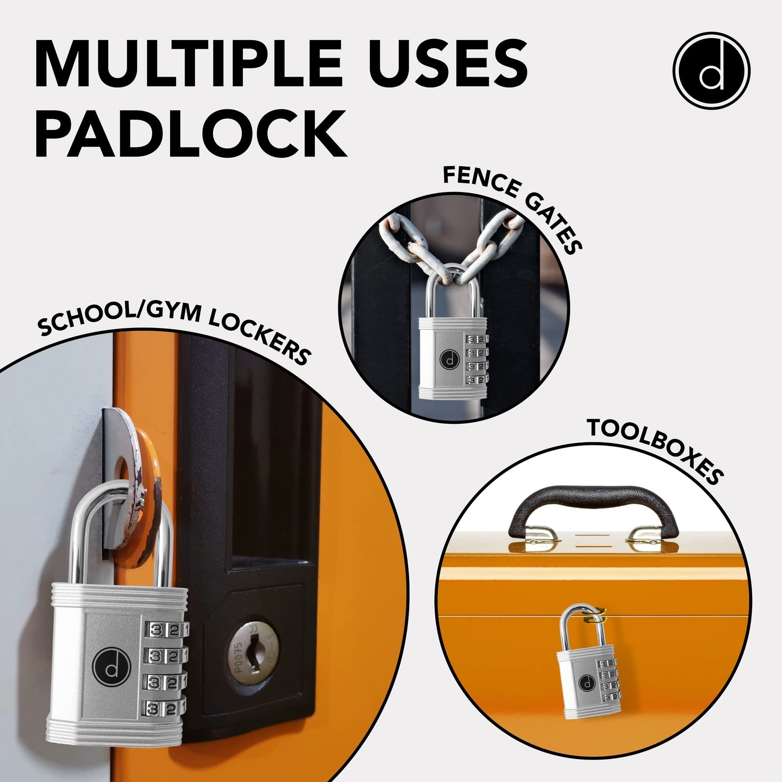 Padlock 4 Digit Combination Lock - for Gym School Locker, Outdoor Gate, Shed,...