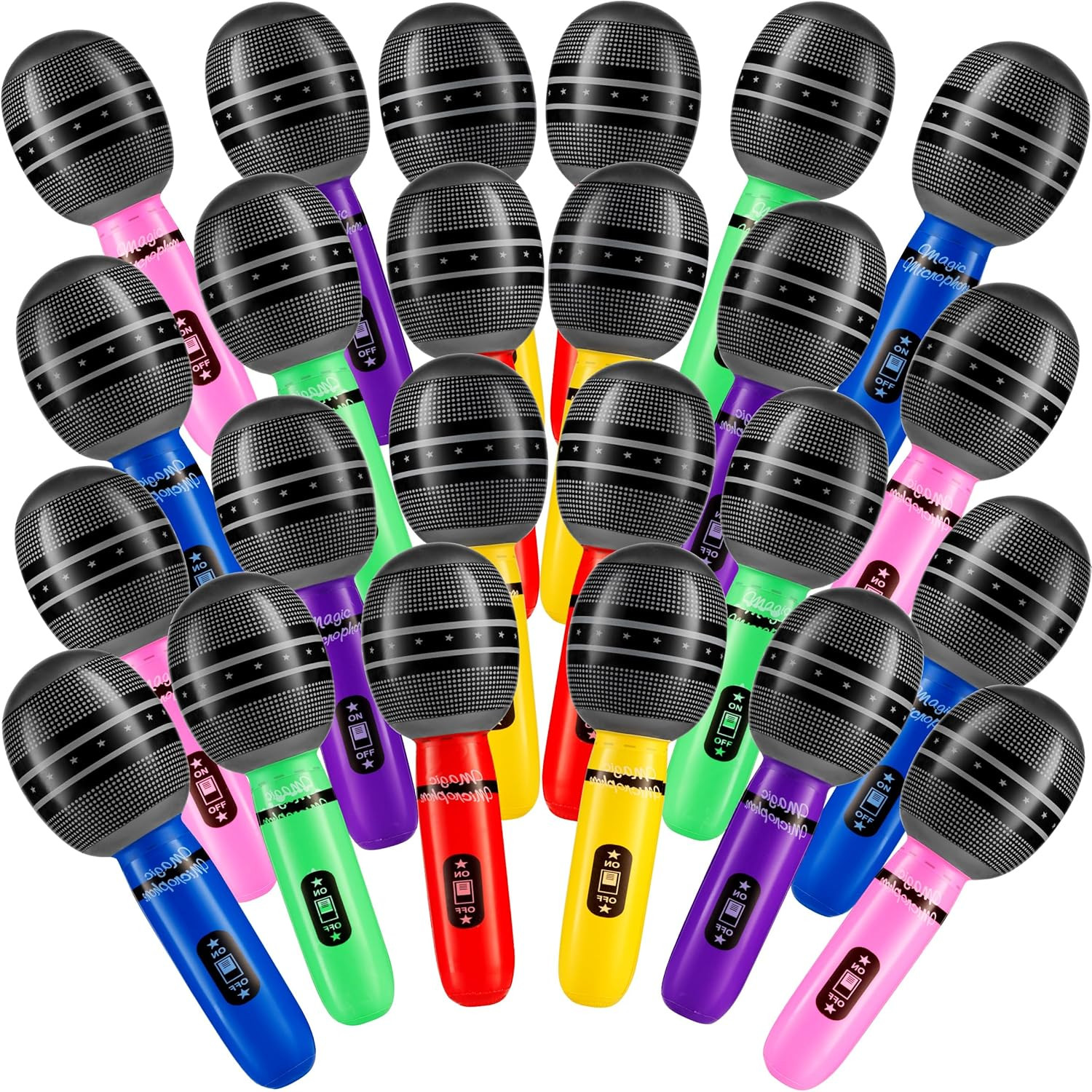 Inflatable Microphones for Parties - (Pack of 24) 10-Inch Neon Colors Blow up Mi