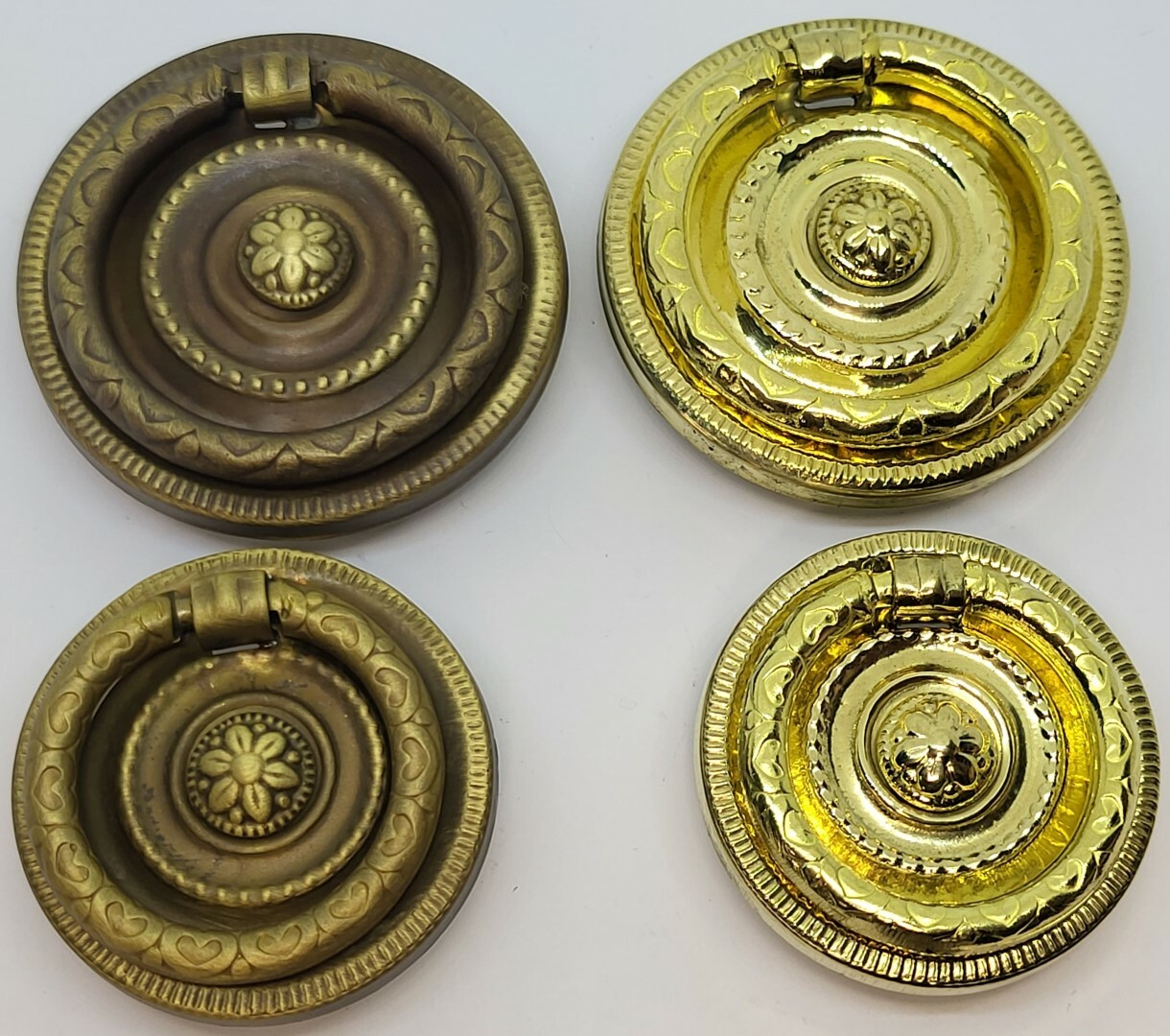 1-5/8" & 2" Diameter Stamped Brass SINGLE POST ring pull knob handle antique new