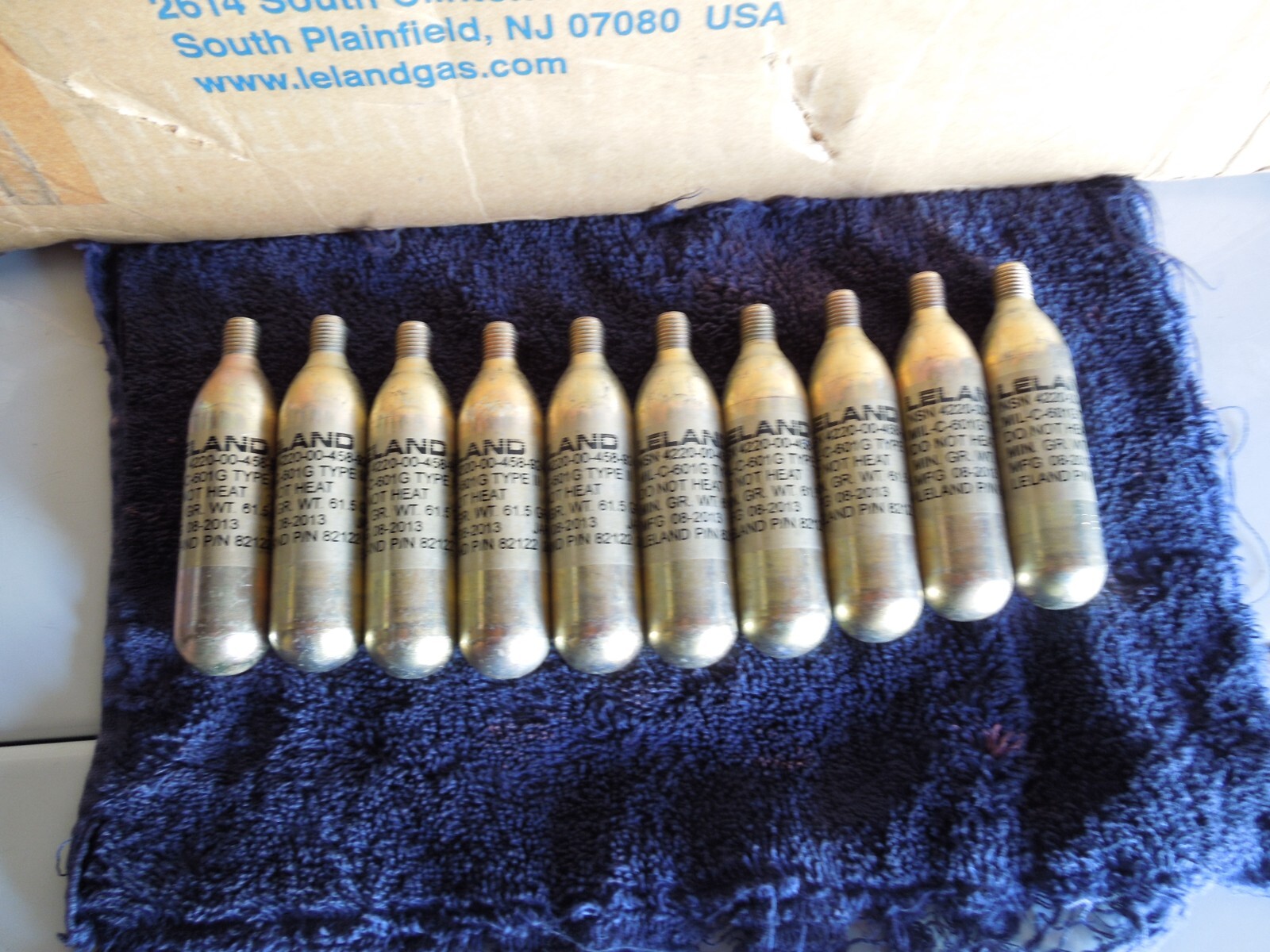 10 LELAND CO2 Threaded Inflator Cartridges Mil Spec type 3  Military New 16 GRAM
