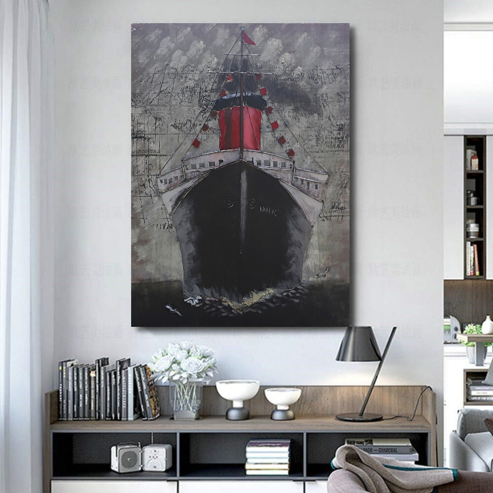 "Black Ship" Mixed Media Iron Hand Painted Dimensional Wall Art