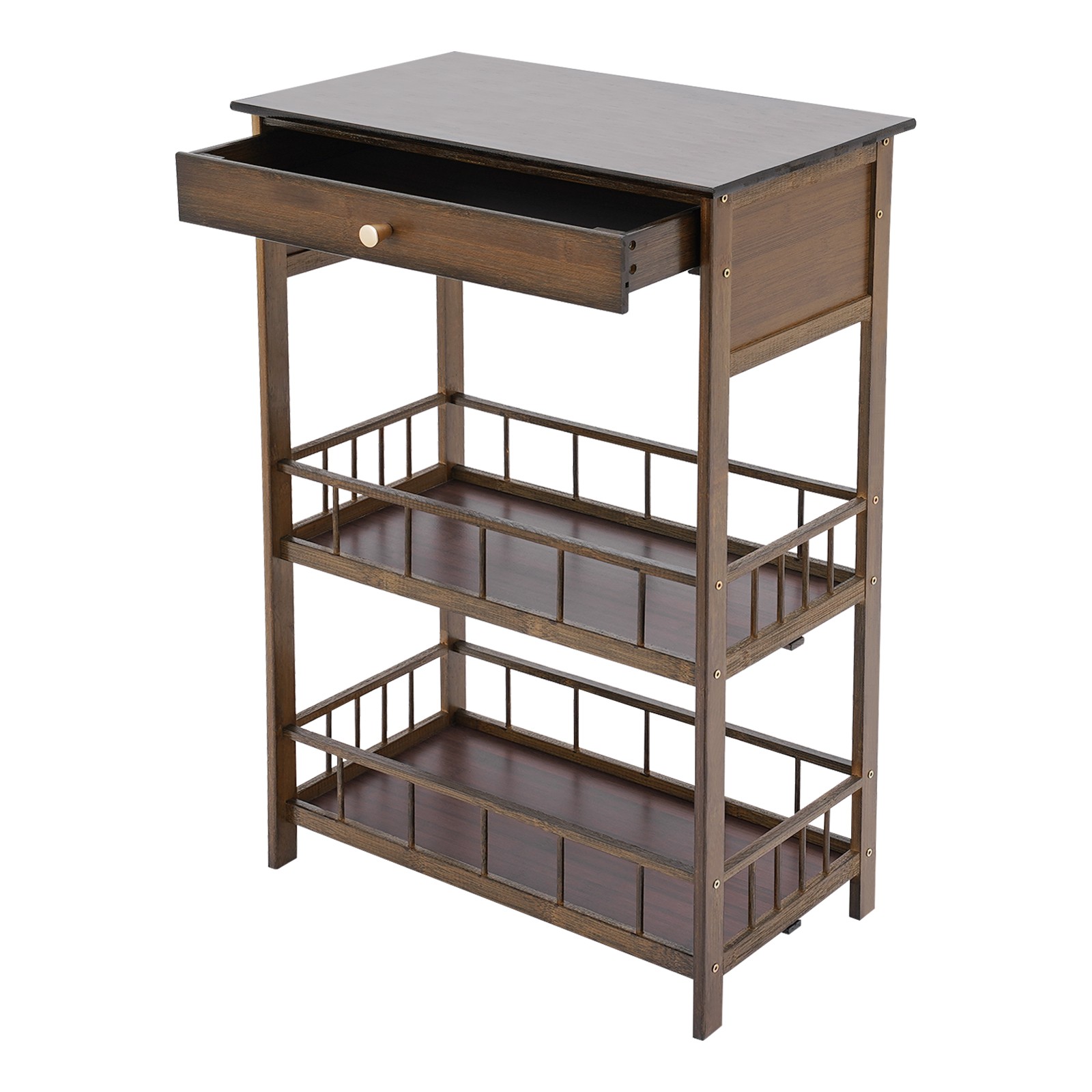 3 Tiers Side Table Side Table with Storage Drawer Bamboo End Table Tea Table