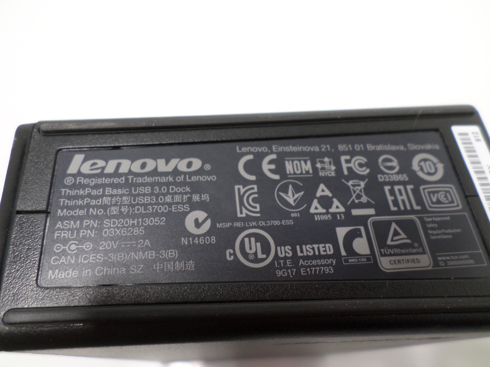 Lenovo ThinkPad Basic USB 3.0 DL3700-ESS Dock With Genuine PSU