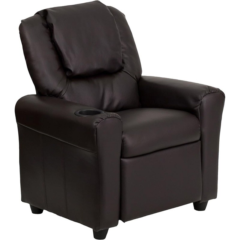 Children's Recliner Chair Foam Upholstered Kid-Friendly Cup Holder Durable Frame