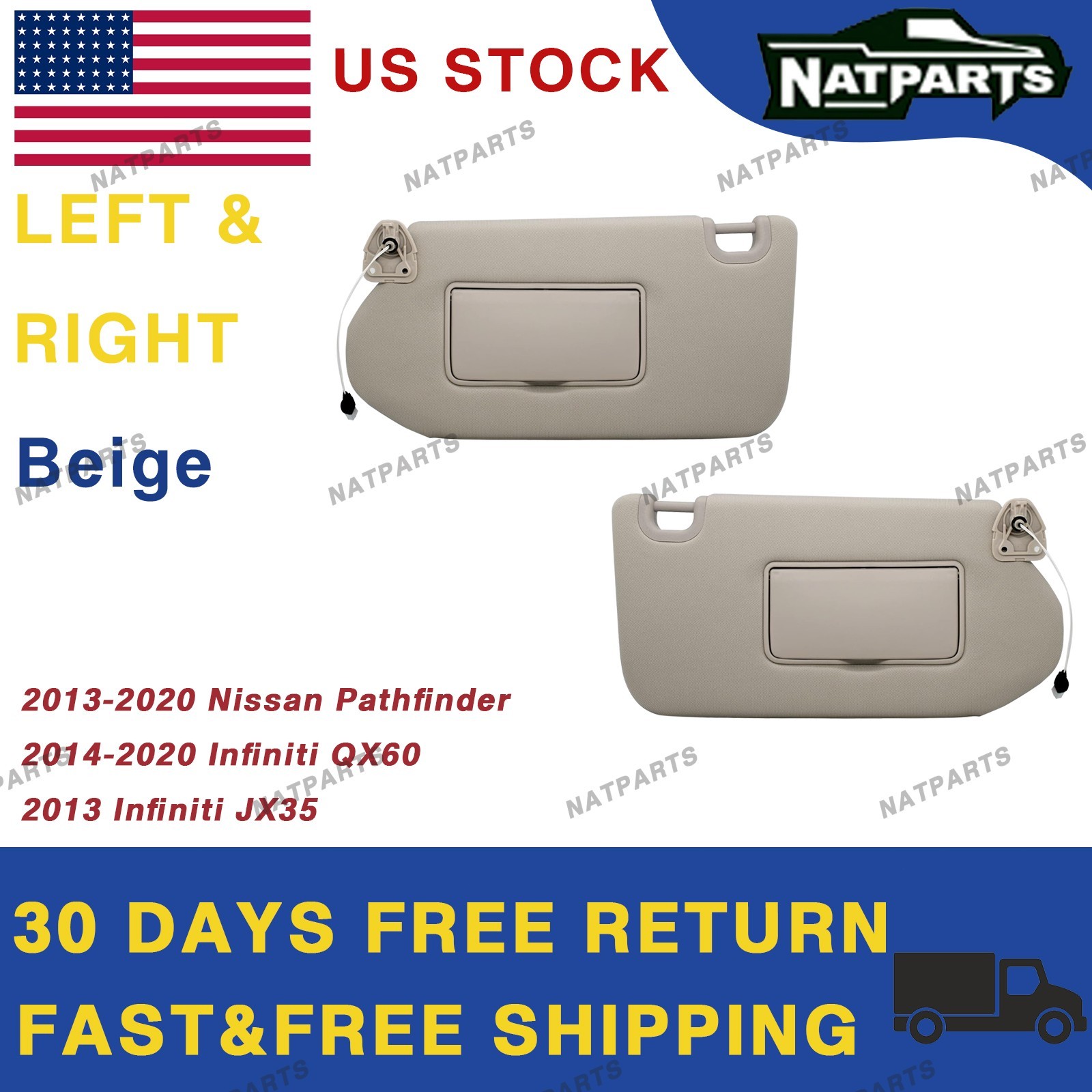14-20 Infiniti QX60 2013 JX35 Pair Beige Sun Visor W/Light 964019PB0A 964009PB0A