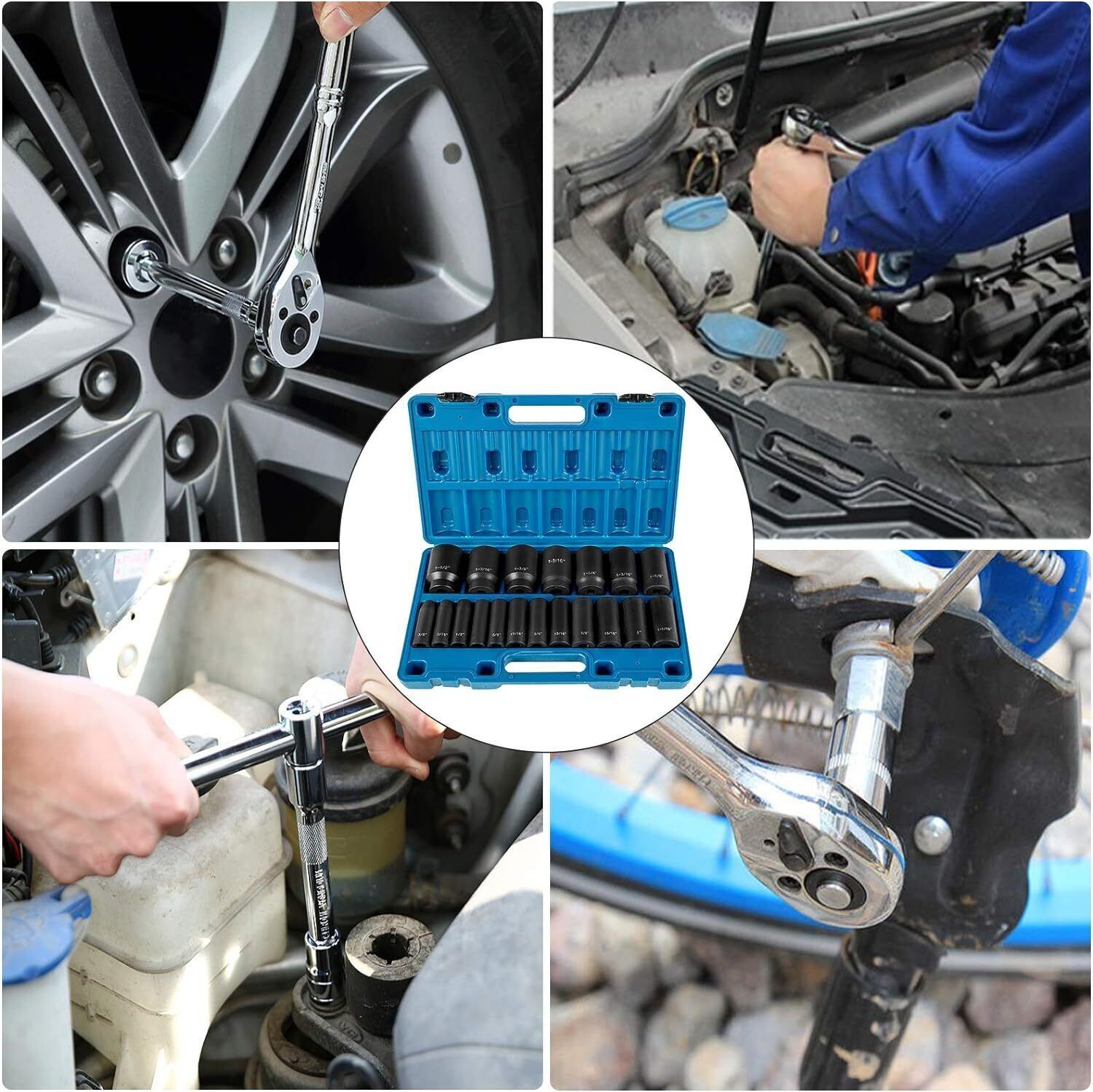 Impact Socket Set 1/2 Inches 19 Piece, Deep Socket, 6-Point Sockets, brand new