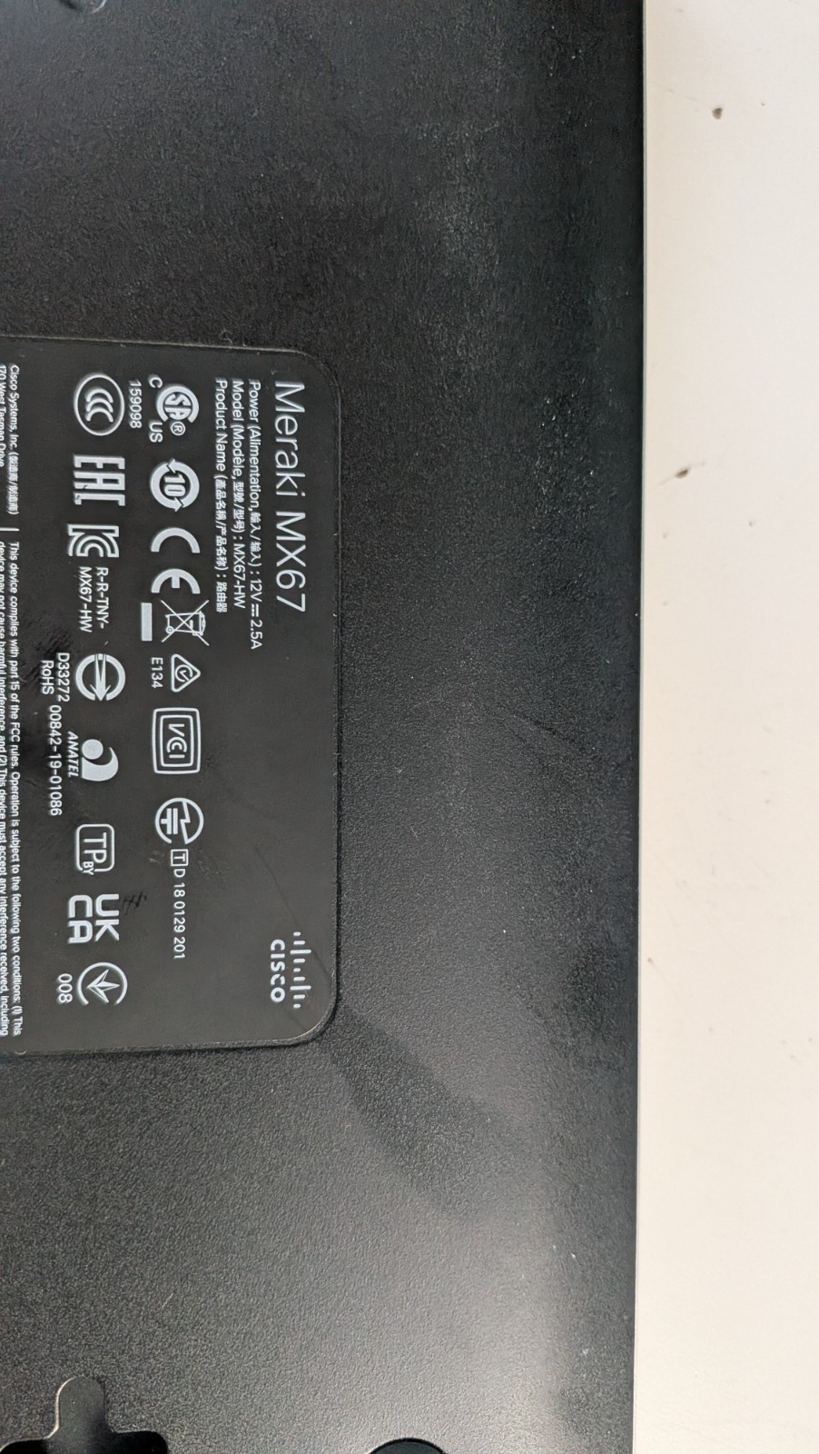 Cisco Meraki MX67W-HW Managed Network Security/Firewall Appliance (Unclaimed)