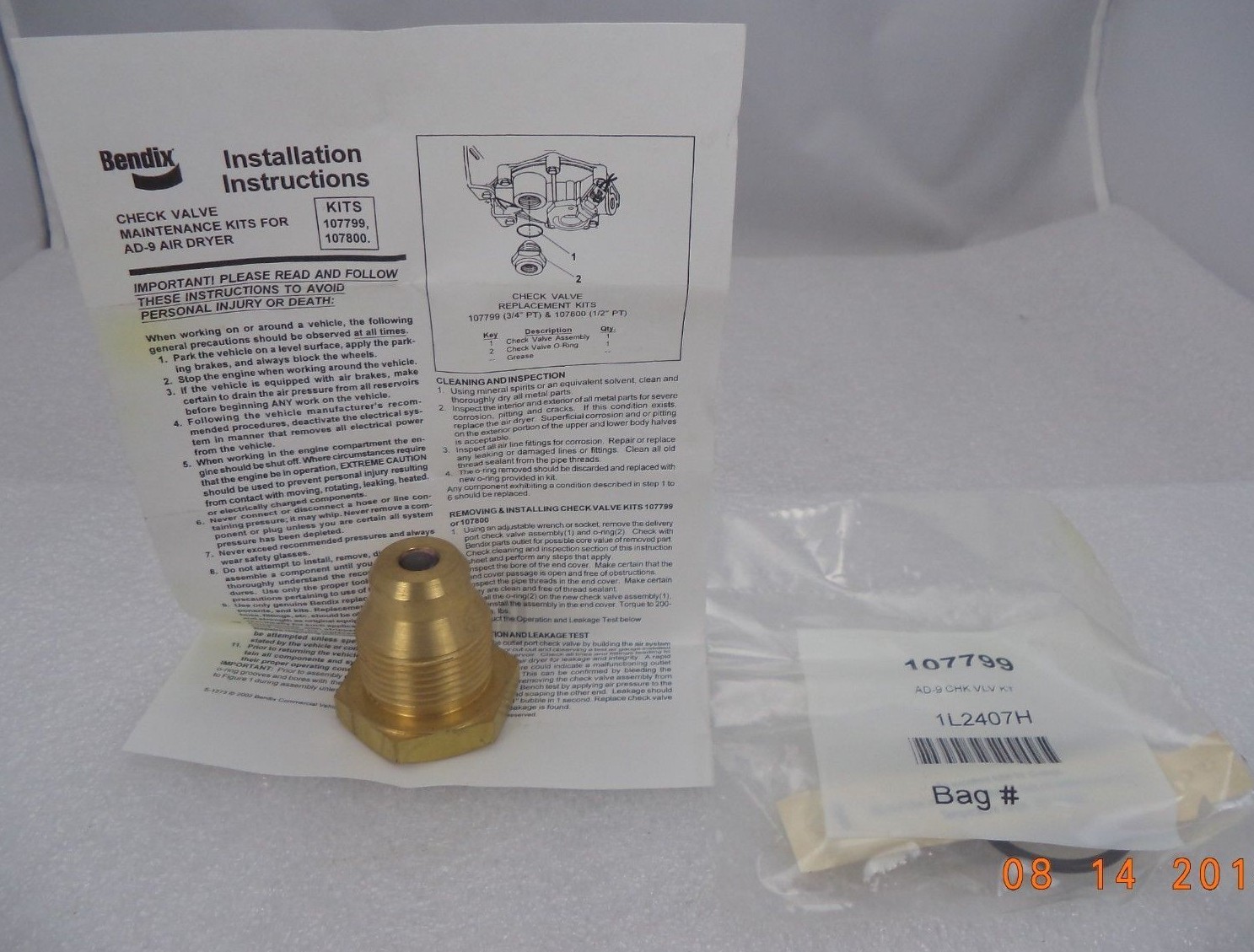 Bendix AD-9 Valve Kit for Air Dryers, p/n 107799