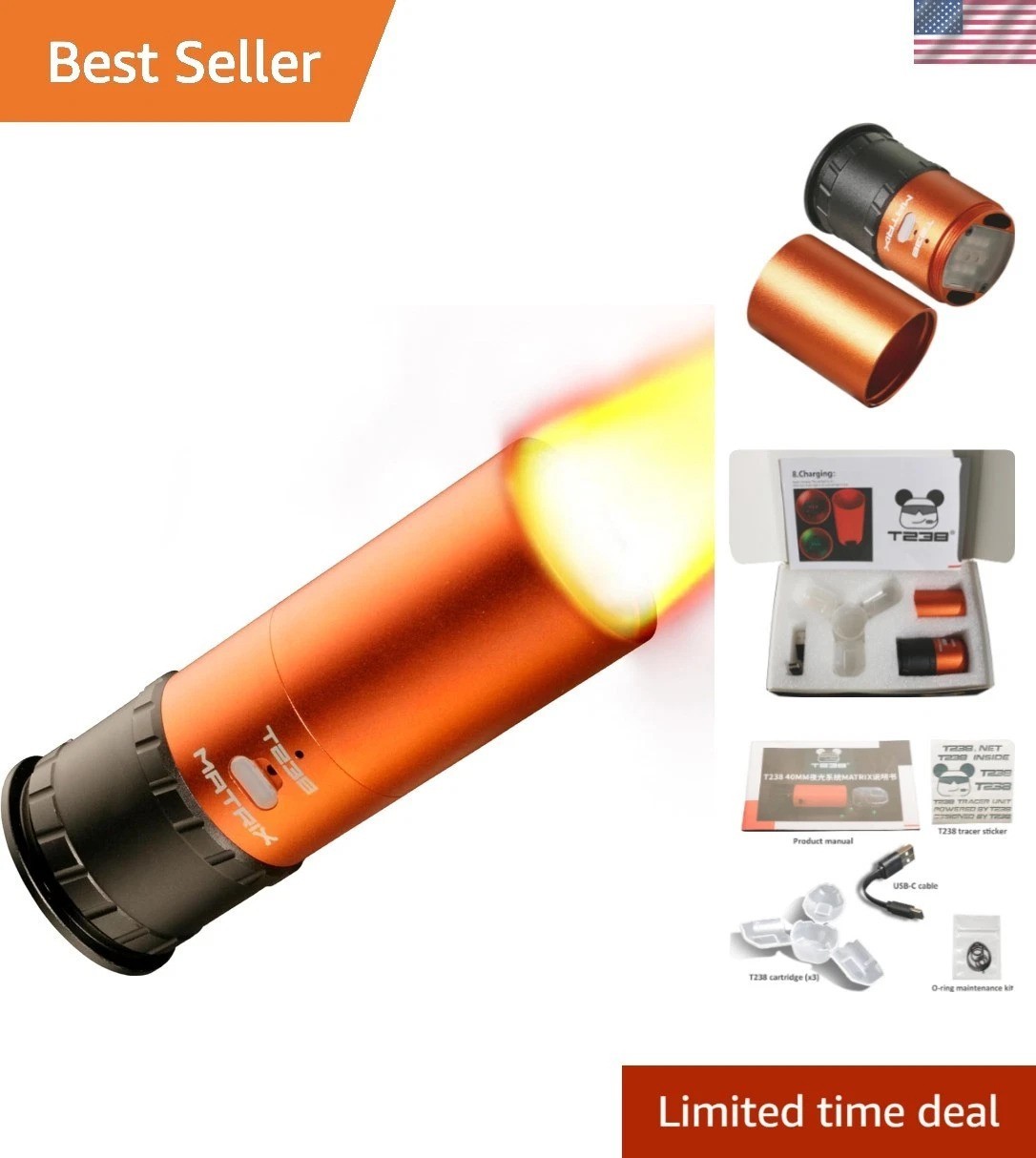 40mm Airsoft Tracer Unit - Reusable Aluminum Shell with RGB Flame Simulation