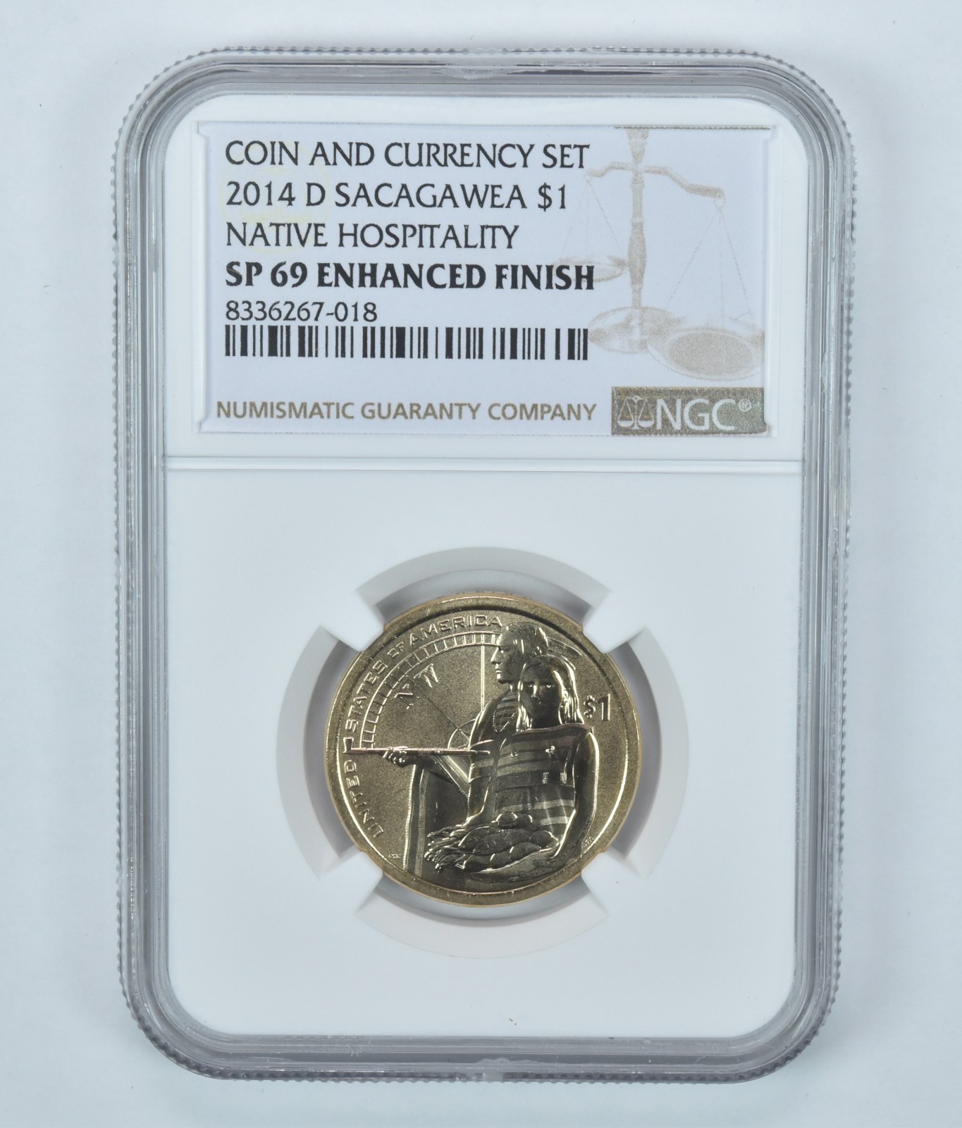 2014-D Sacagawea $1 Coin & Currency Native Hospitality SP69 Enhanced Finish NGC