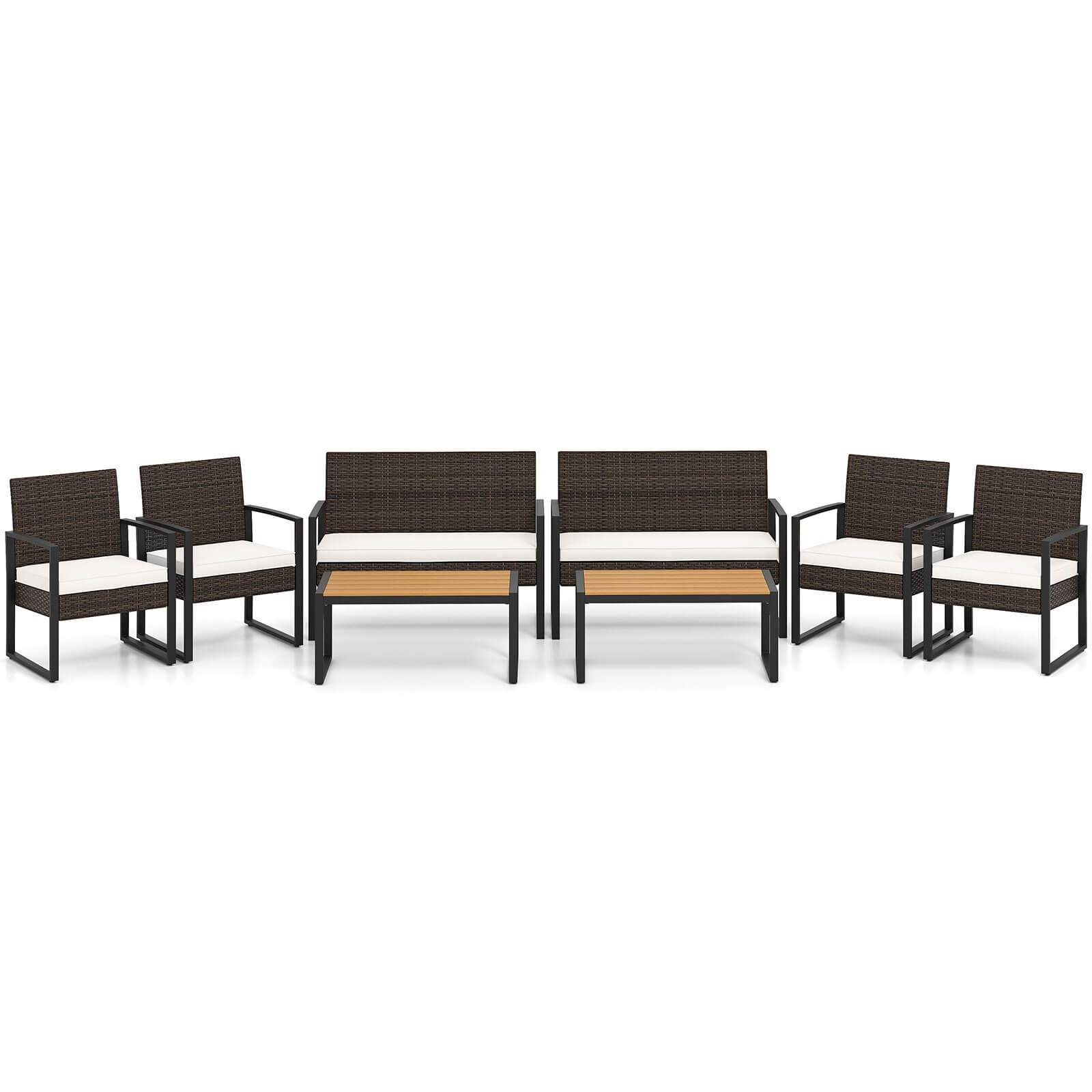 8 Piece Patio Furniture Set w/ Cushioned Chairs & Wood Plastic Coffee Table