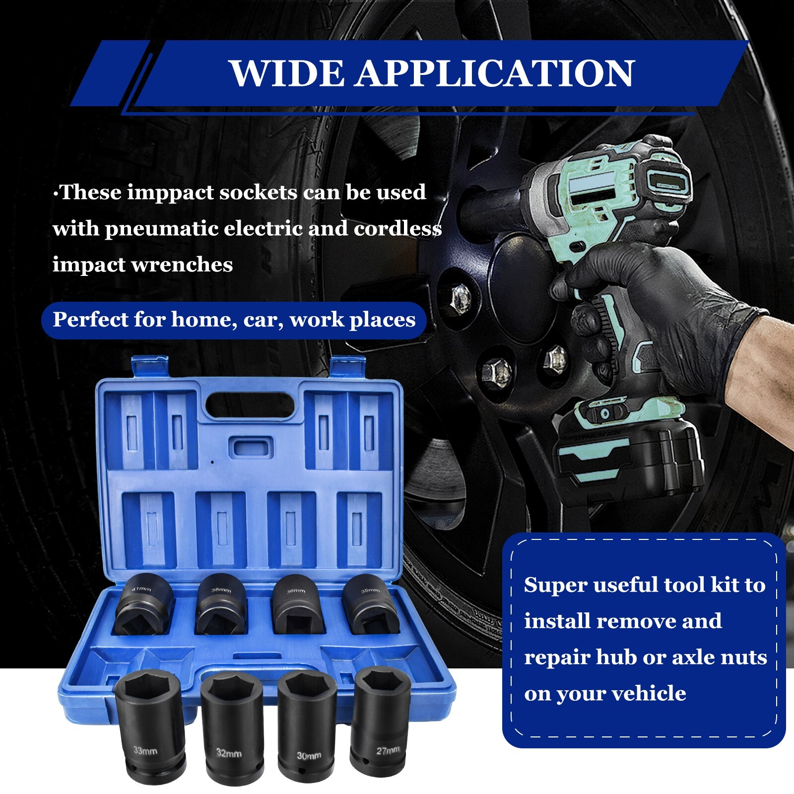 8 Metric Deep Impact Socket 1" inch Drive 6 Point Universal Hex Jumbo Socket Set