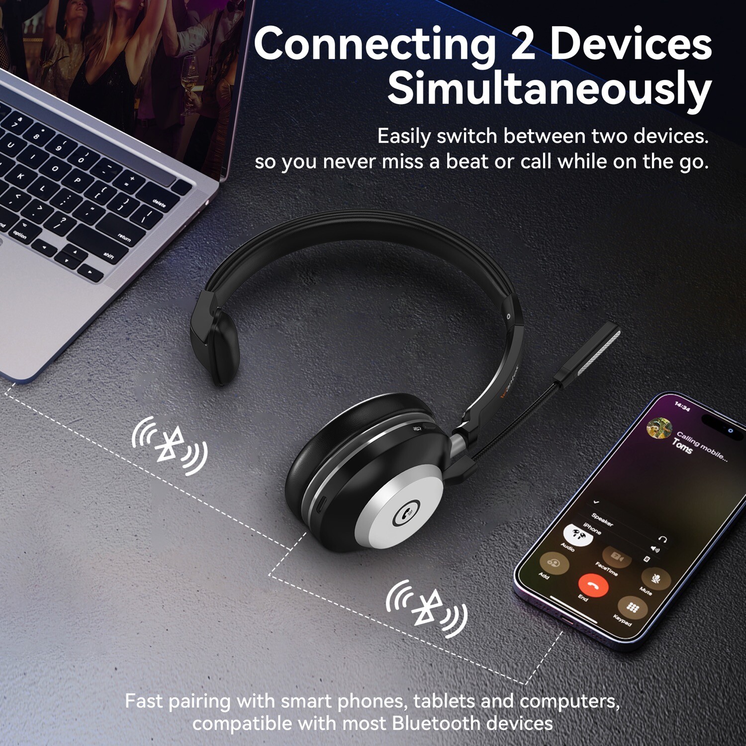 Bluetooth Earpiece with Microphone USB Dongle Wireless Headset for PC/Phone