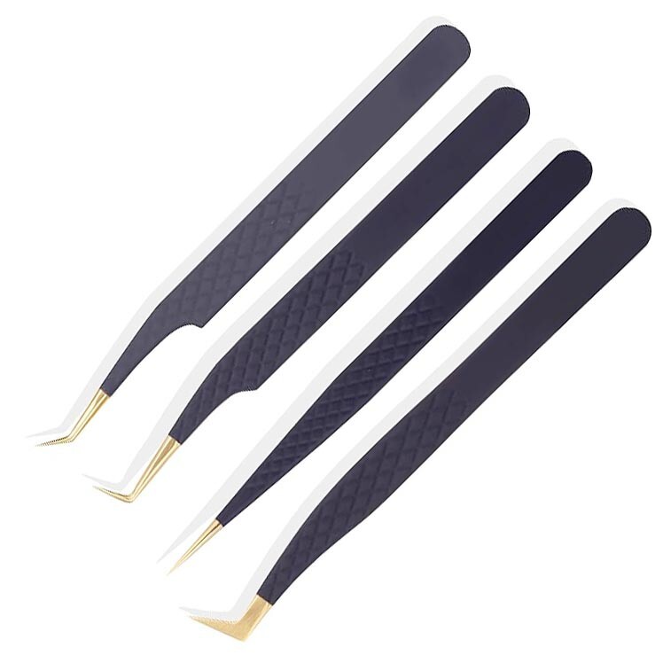 Eyelashes Tweezers Fiber Tip Black Color Diamond Grip Style