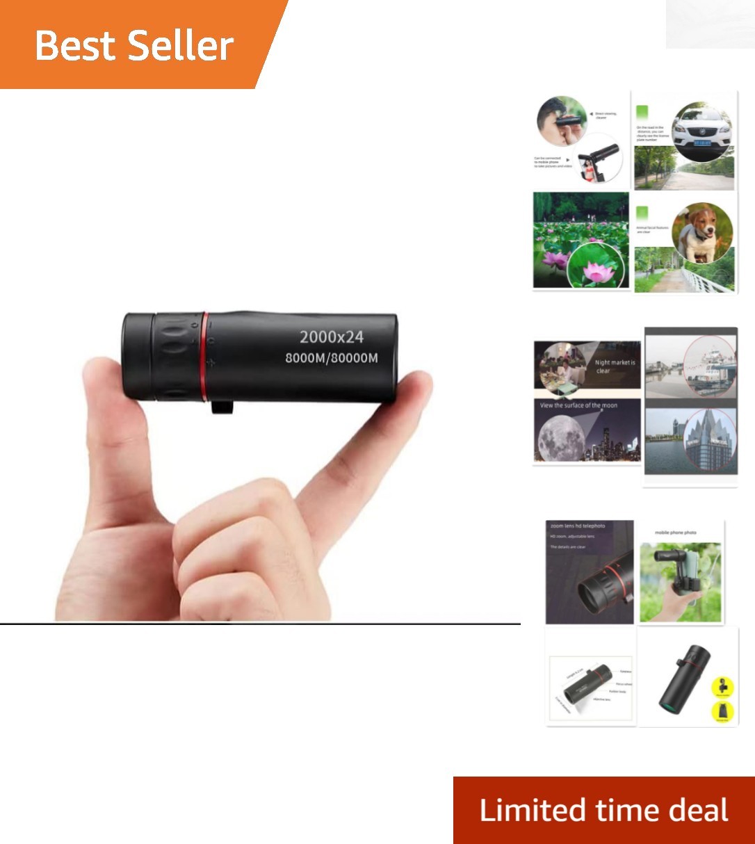 2000X24 High-definition Monocular - Lightweight, Waterproof Telescope with Ph...