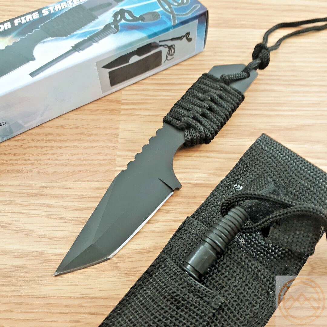 Fixed Knife 3.375" Finish Stainless Steel Tanto Blade Black Cord Wrapped Handle