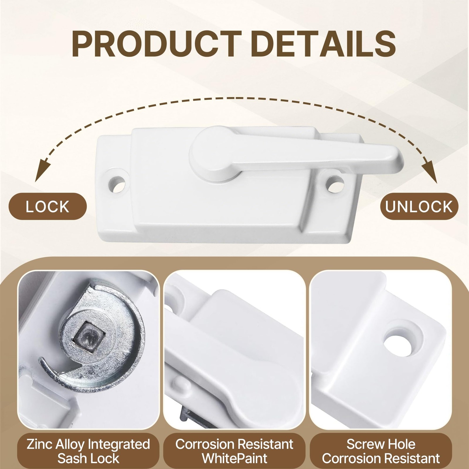 Sliding Window Sash Locks Durable White Cam Replacement Window Locks 4 PCS