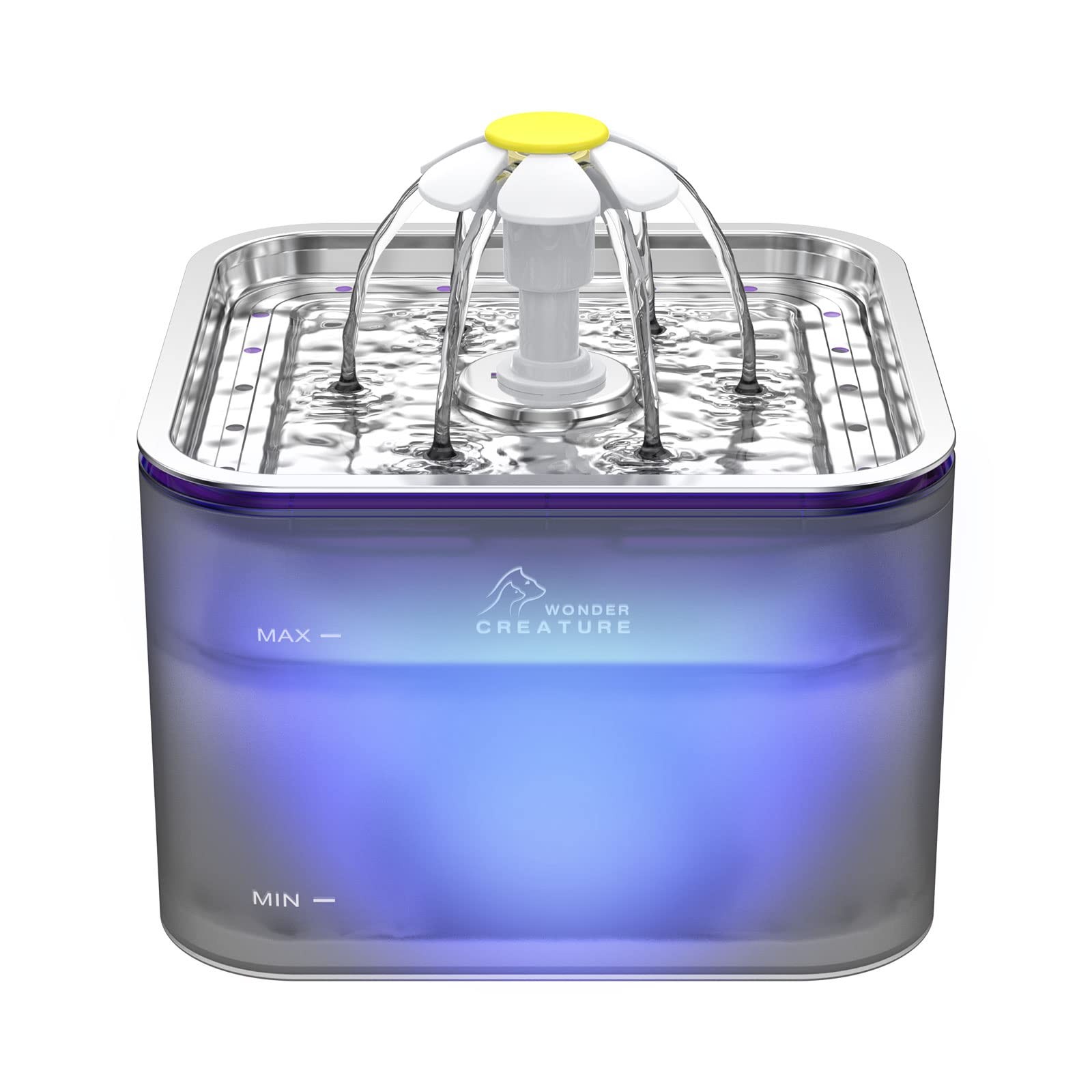 Crystal Cat Water Fountain Stainless Steel, 101oz/3L Pet Fountain with LED Li...