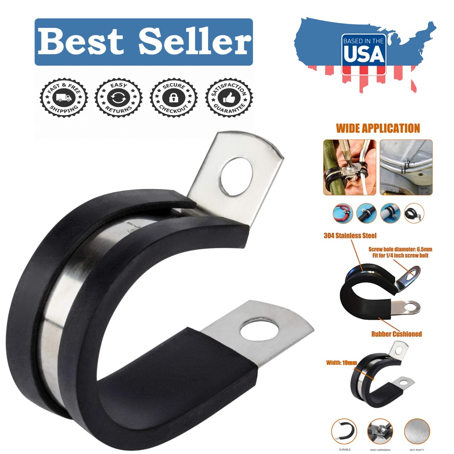 12 Pack Rubber Cushioned 1/2 Inch Stainless Steel Cable Clamps for Versatile Use