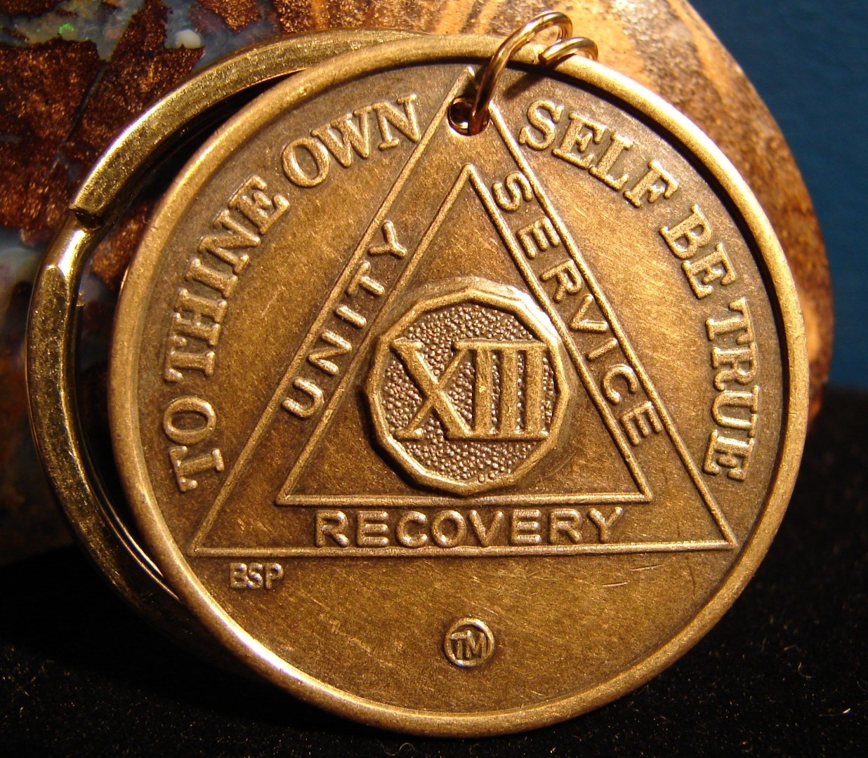 Alcoholics Anonymous AA 13 Year  Keychain medallion coin Token key chain bronze