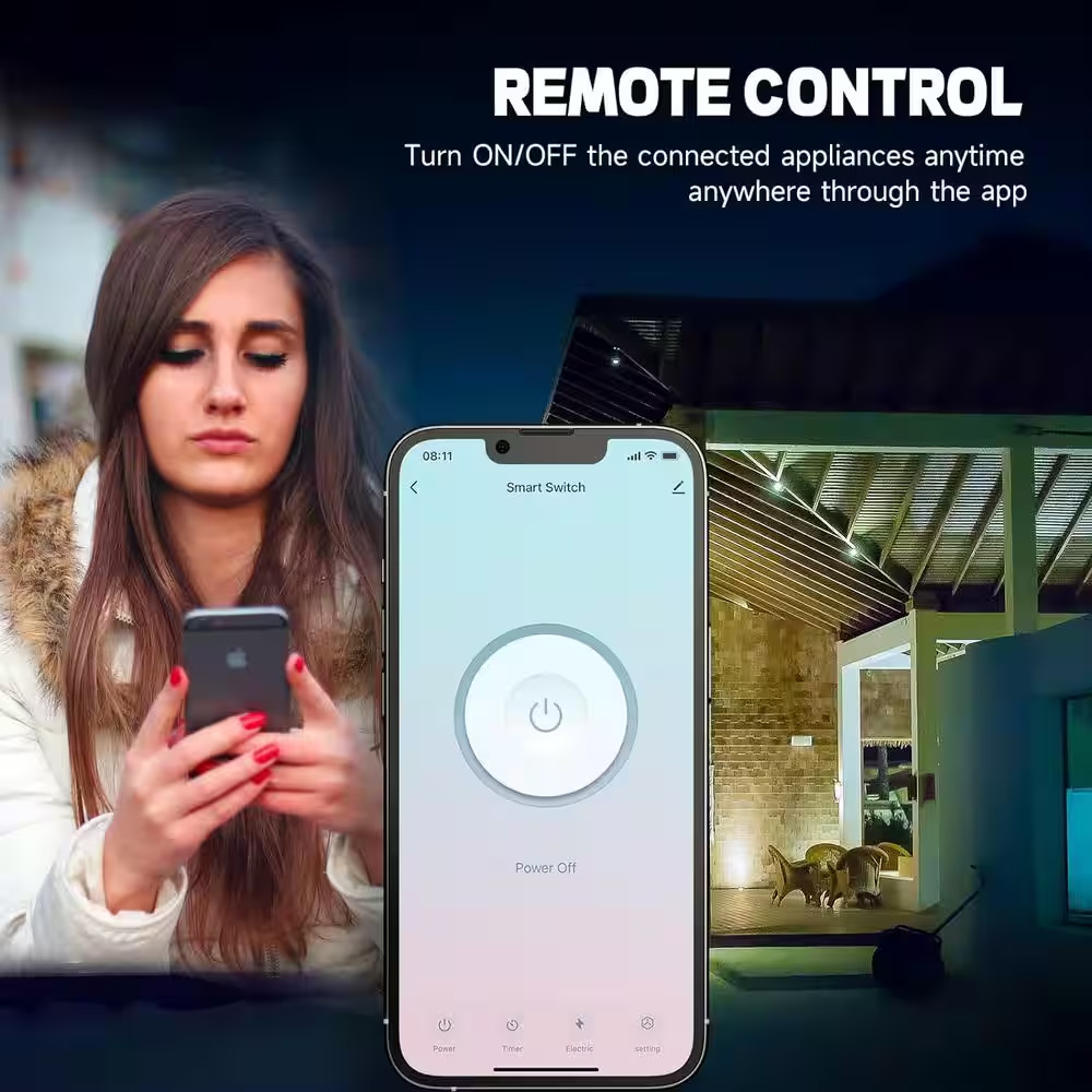 15A Tamper-Resistant Smart Wall Outlet with Alexa, Google Assistant, Timer and S