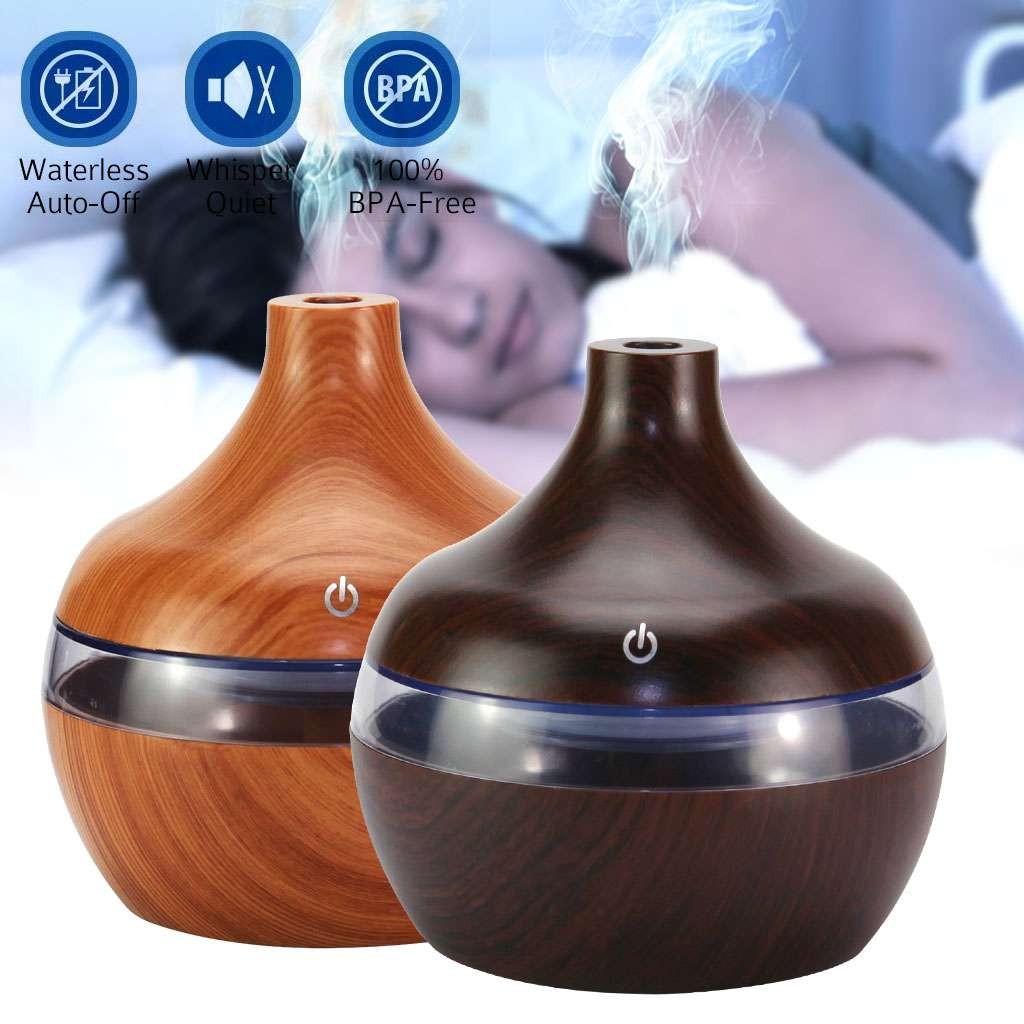 Electric Wood Purifier Mist Aroma Essential Oil Diffuser LED Humidifier 300ml US
