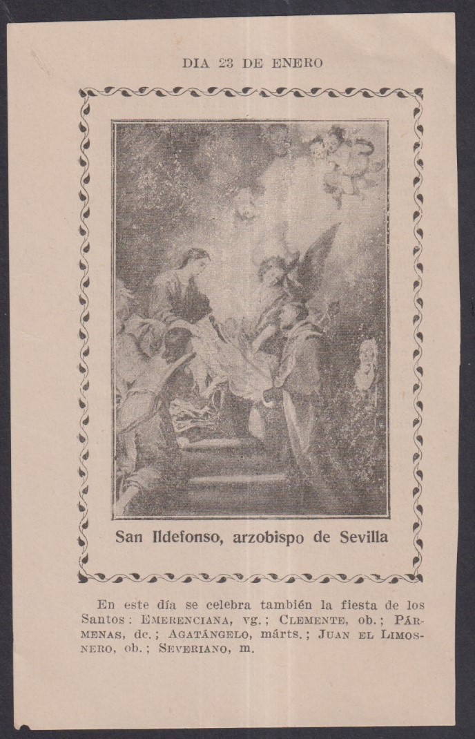 Holy card antique de San Ildelfonso Az. santino image pieuses estampa