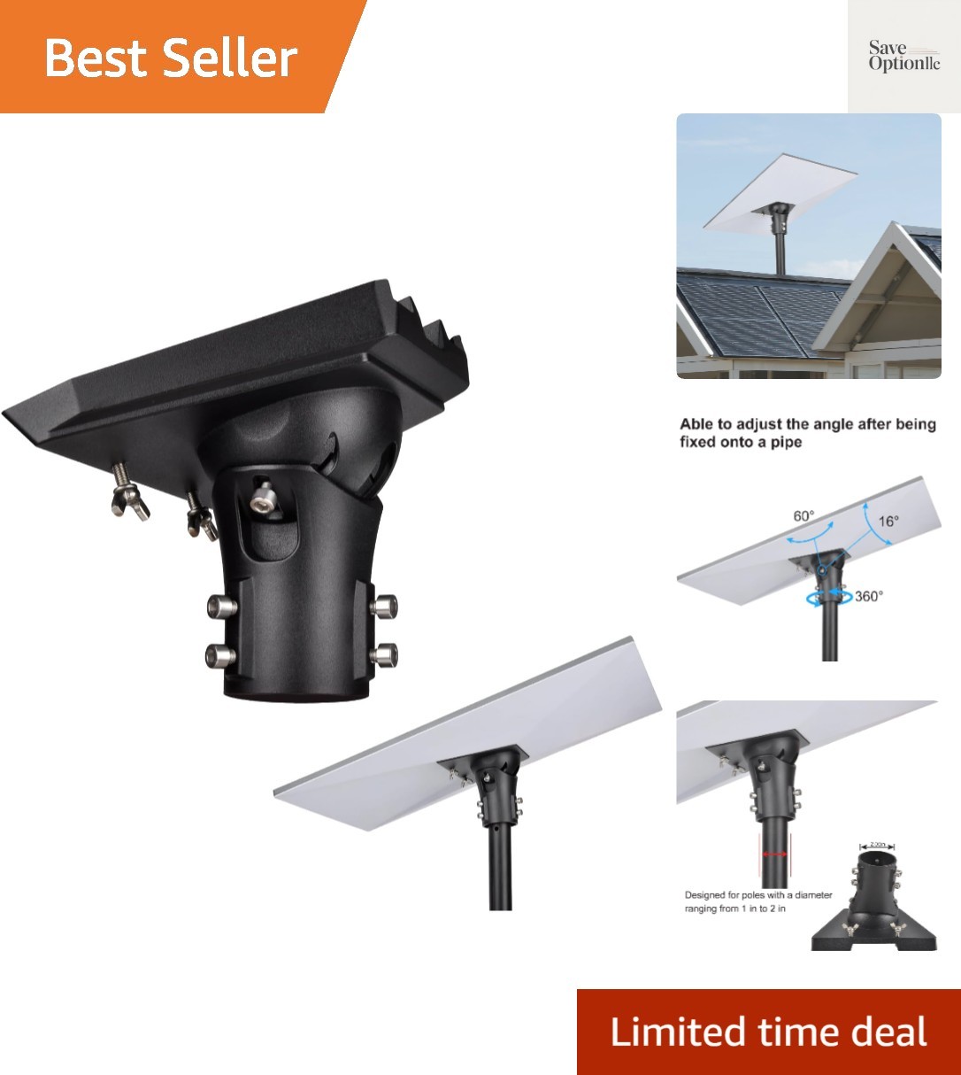 Adjustable Pipe Adapter for Starlink Gen 3/Standard 4/4X Dish,Black | Pole Mo...